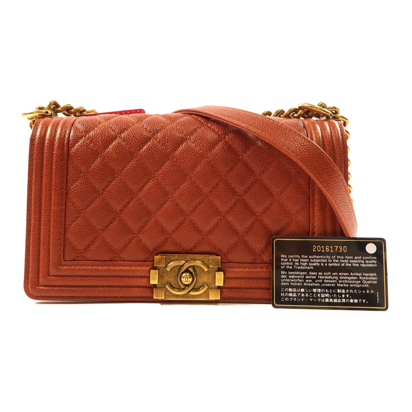 CHANEL (PRICE DOWN) CC Boy 25 Chain Shoulder Bag Calfskin Leather Red