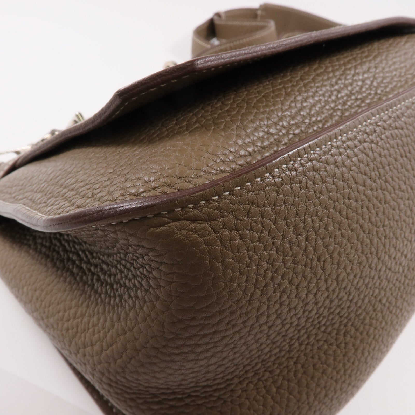 HERMES Togo皮革Jypsiere 28銀扣肩背袋Etoupe