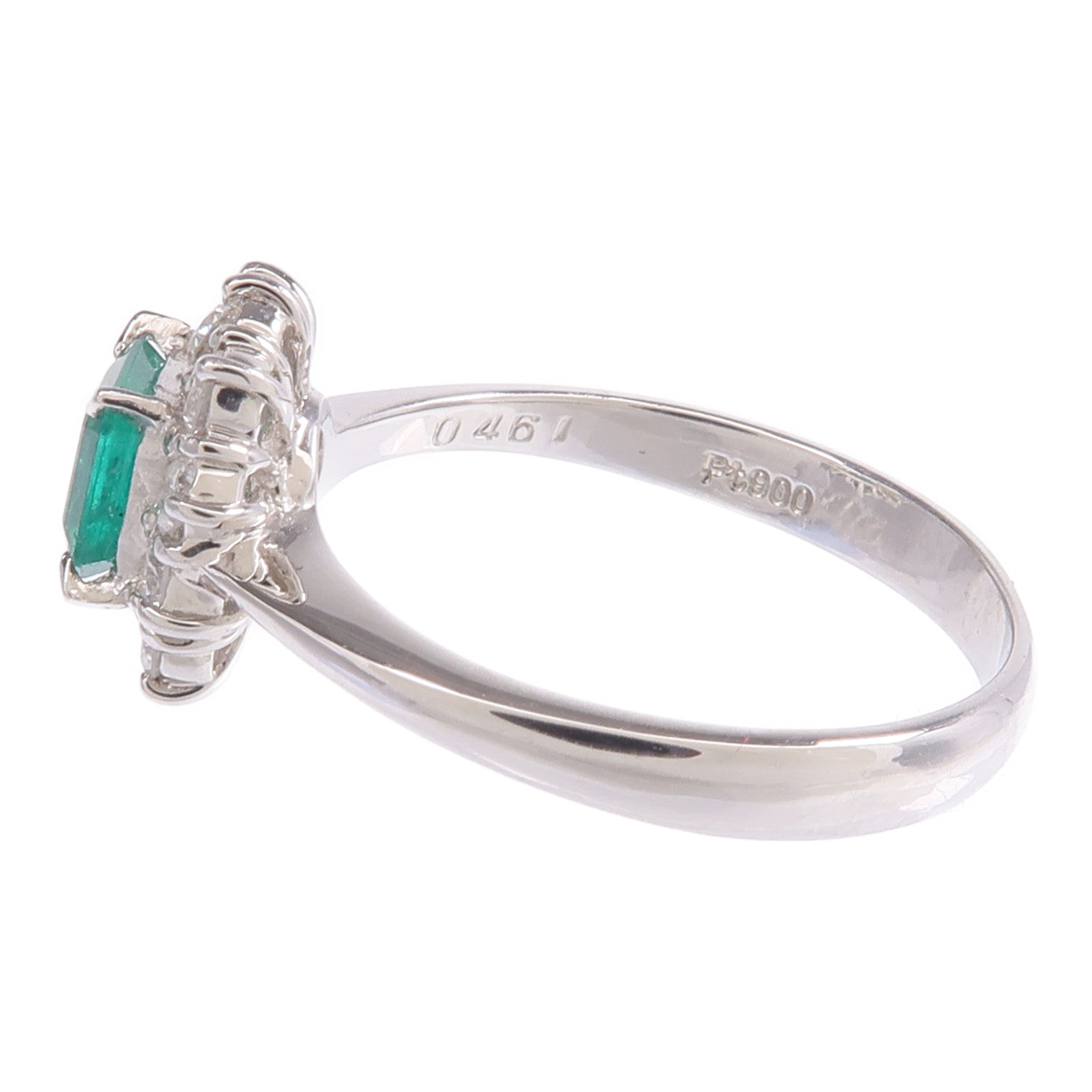 JEWELRY 【激減優惠】PT900鉑金Emerald Diamond Ring綠寶石/鑽石戒指US#5.25