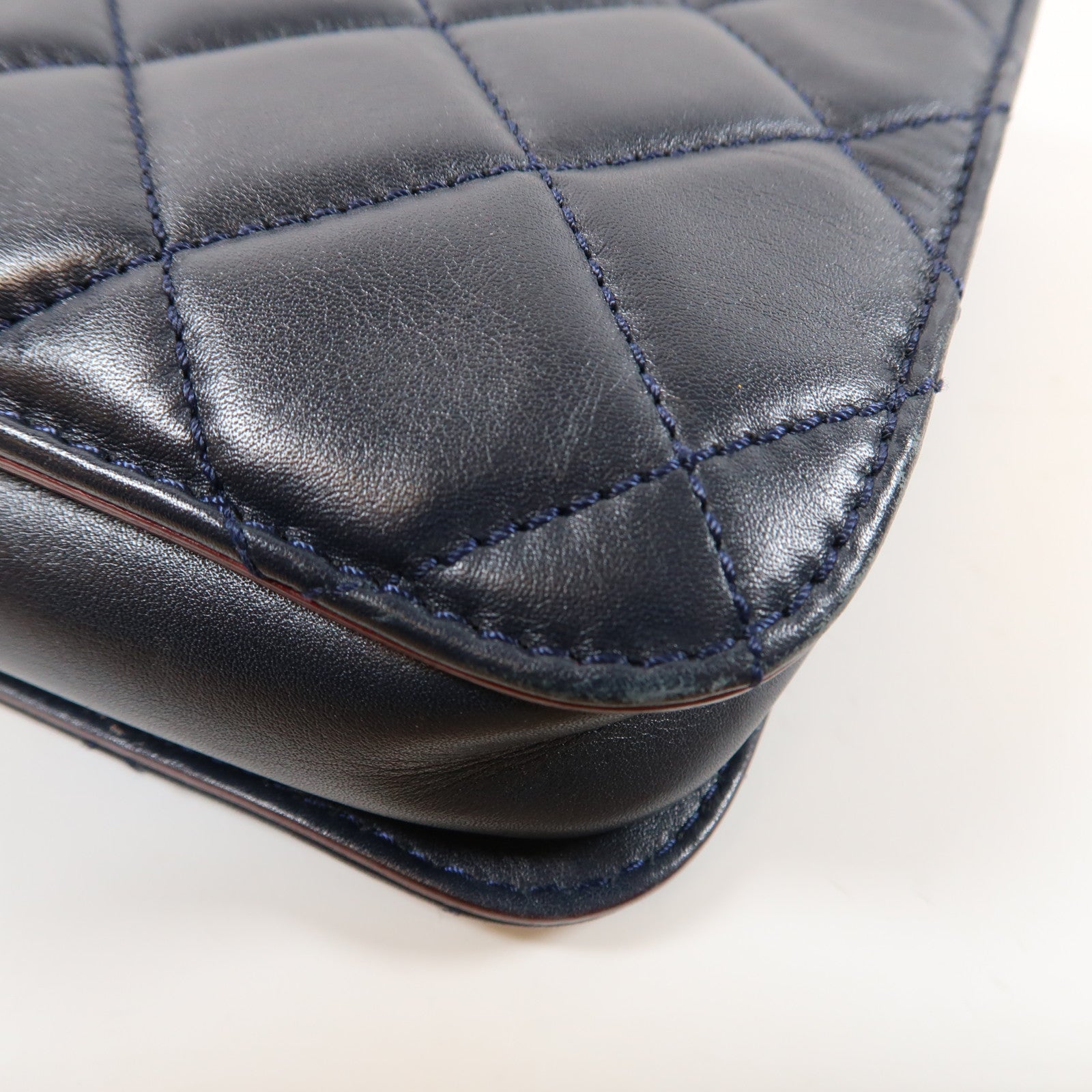CHANEL 【激減優惠】菱格羊皮皮革Chain Shoulder Bag金扣手挽肩背兩用袋藍色