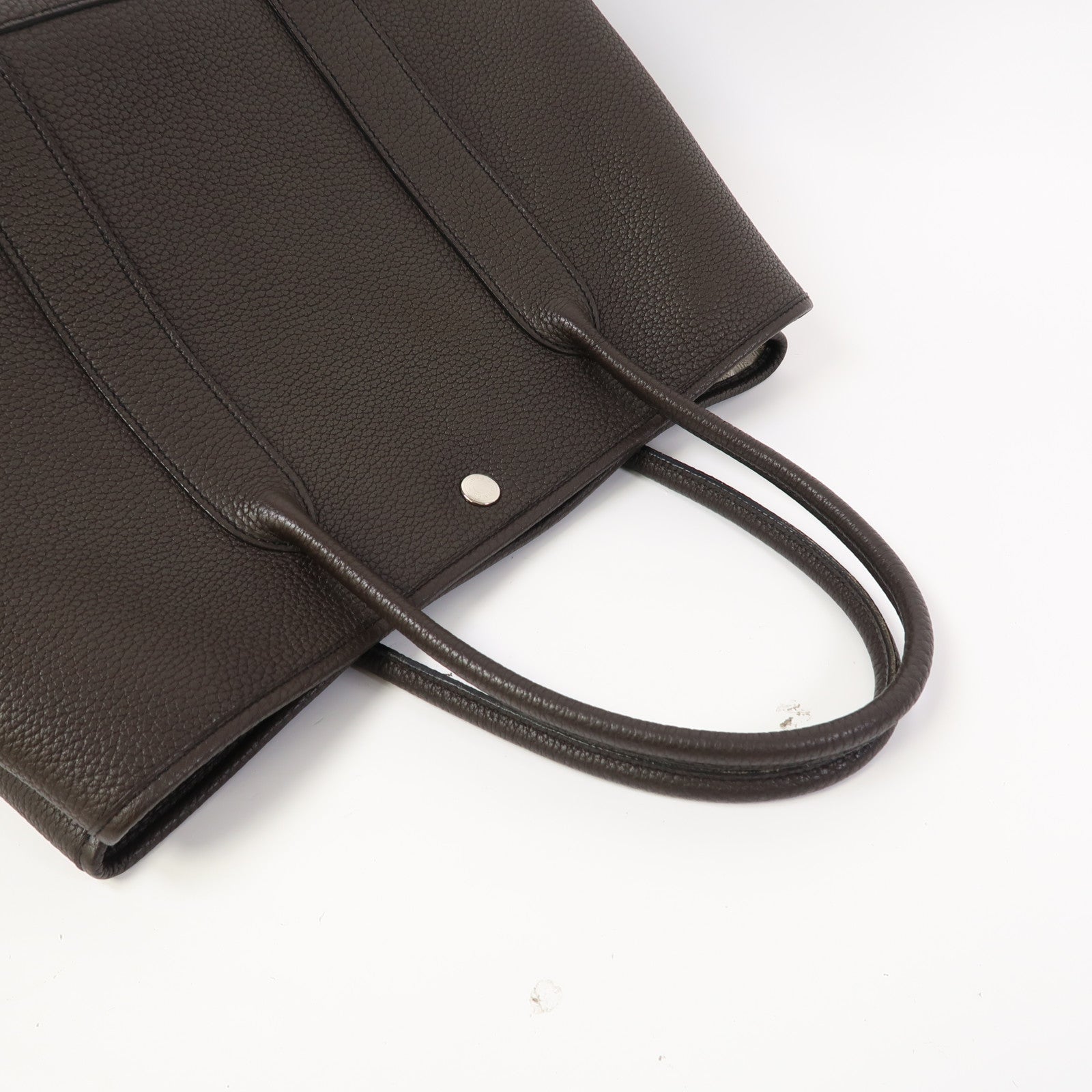 HERMES Negonda皮革Garden Party PM銀扣手挽袋巧克力色