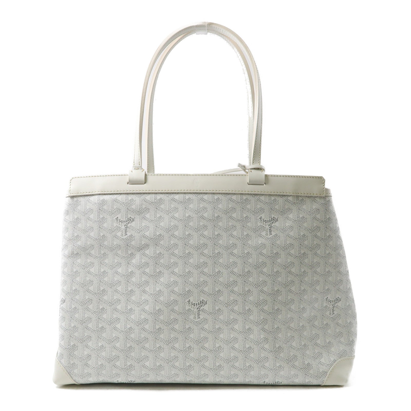 GOYARD 塗層帆布/牛皮皮革Bellechasse Tote銀扣肩背袋白色