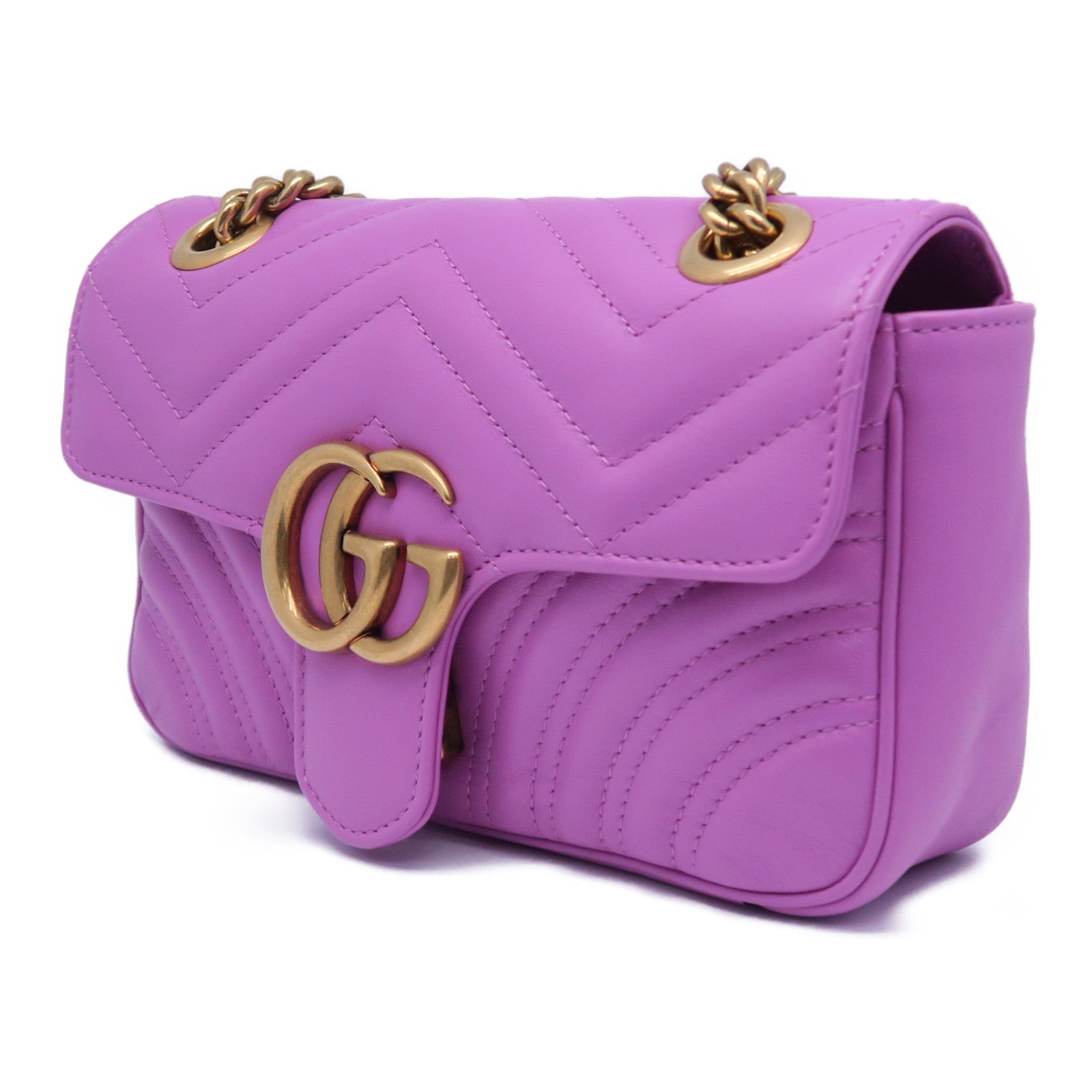 GUCCI 【清倉大減價】牛皮皮革GG Marmont金扣肩背袋紫色