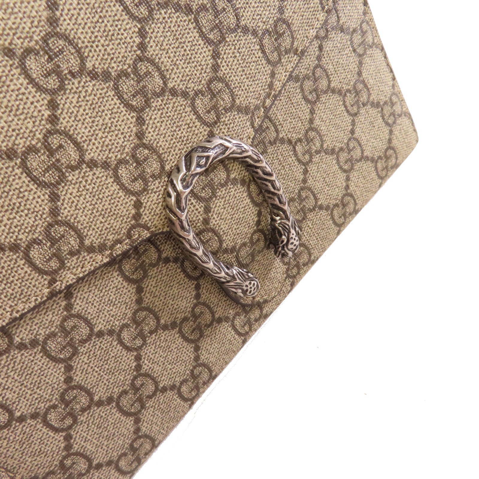 GUCCI 【激減優惠】塗層帆布Dionysus GG Supreme Shoulder Bag銀扣鏈帶肩背袋米色/烏木色