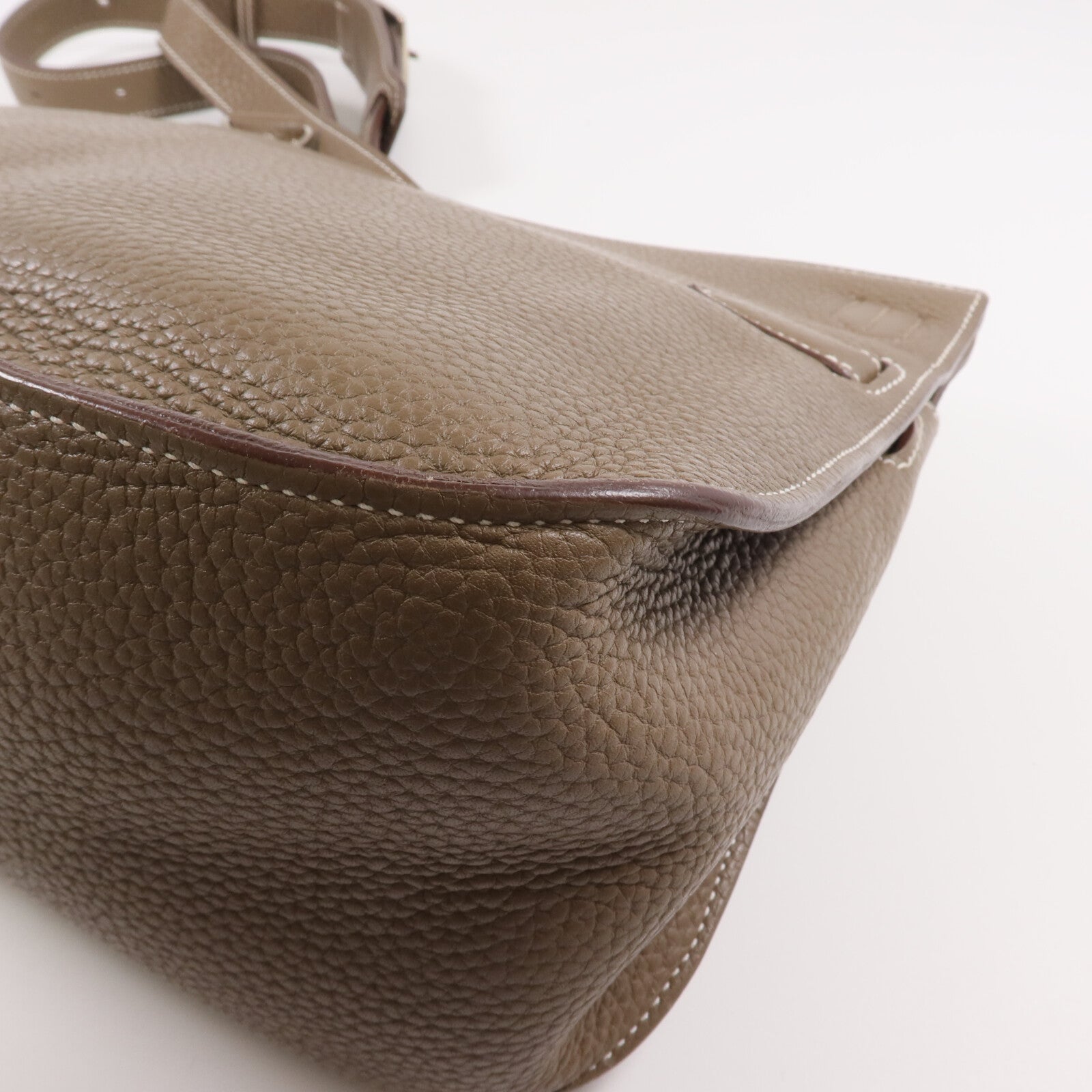 HERMES Togo皮革Jypsiere 28銀扣肩背袋Etoupe
