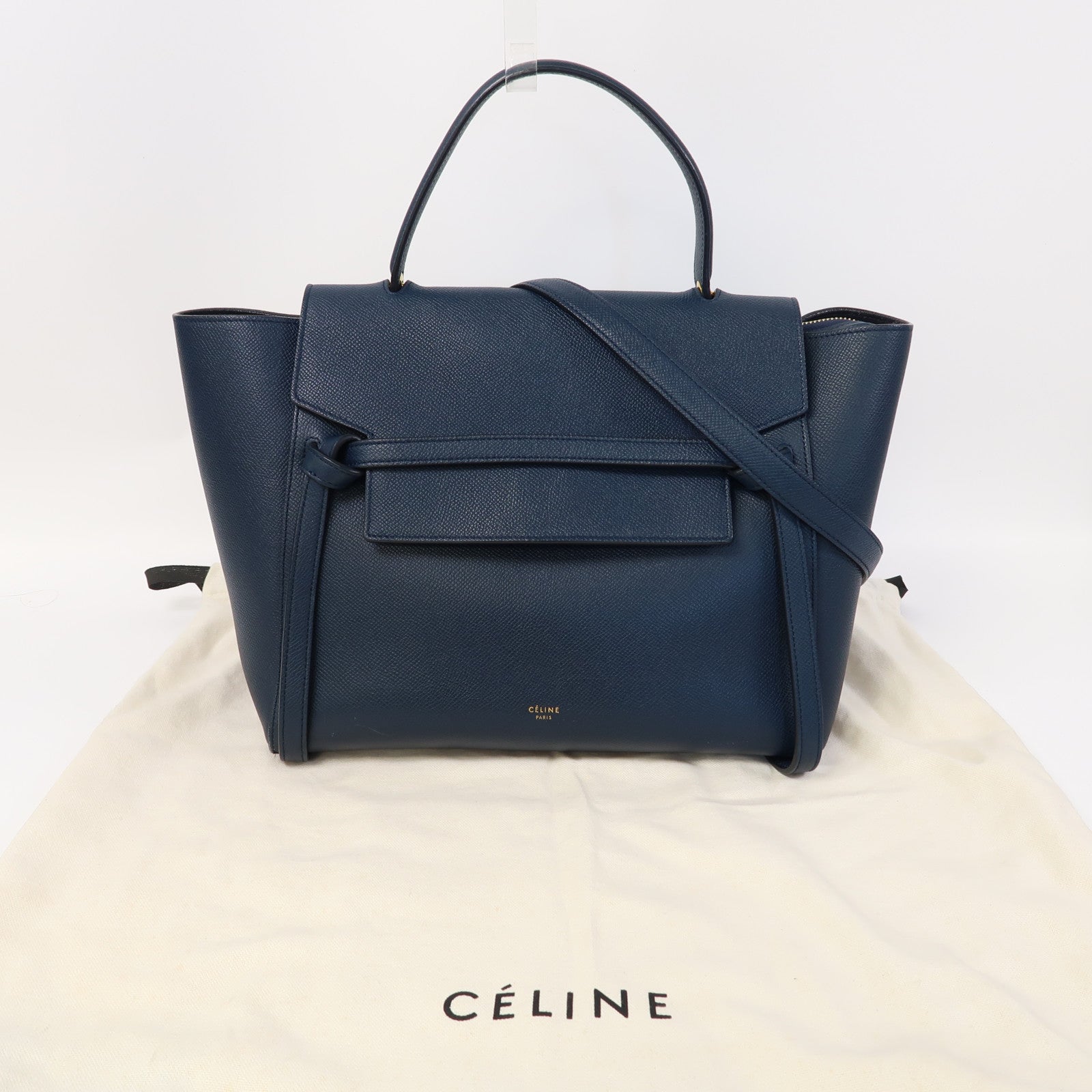 CELINE 牛皮皮革Belt Bag金扣手挽肩背兩用袋藍色