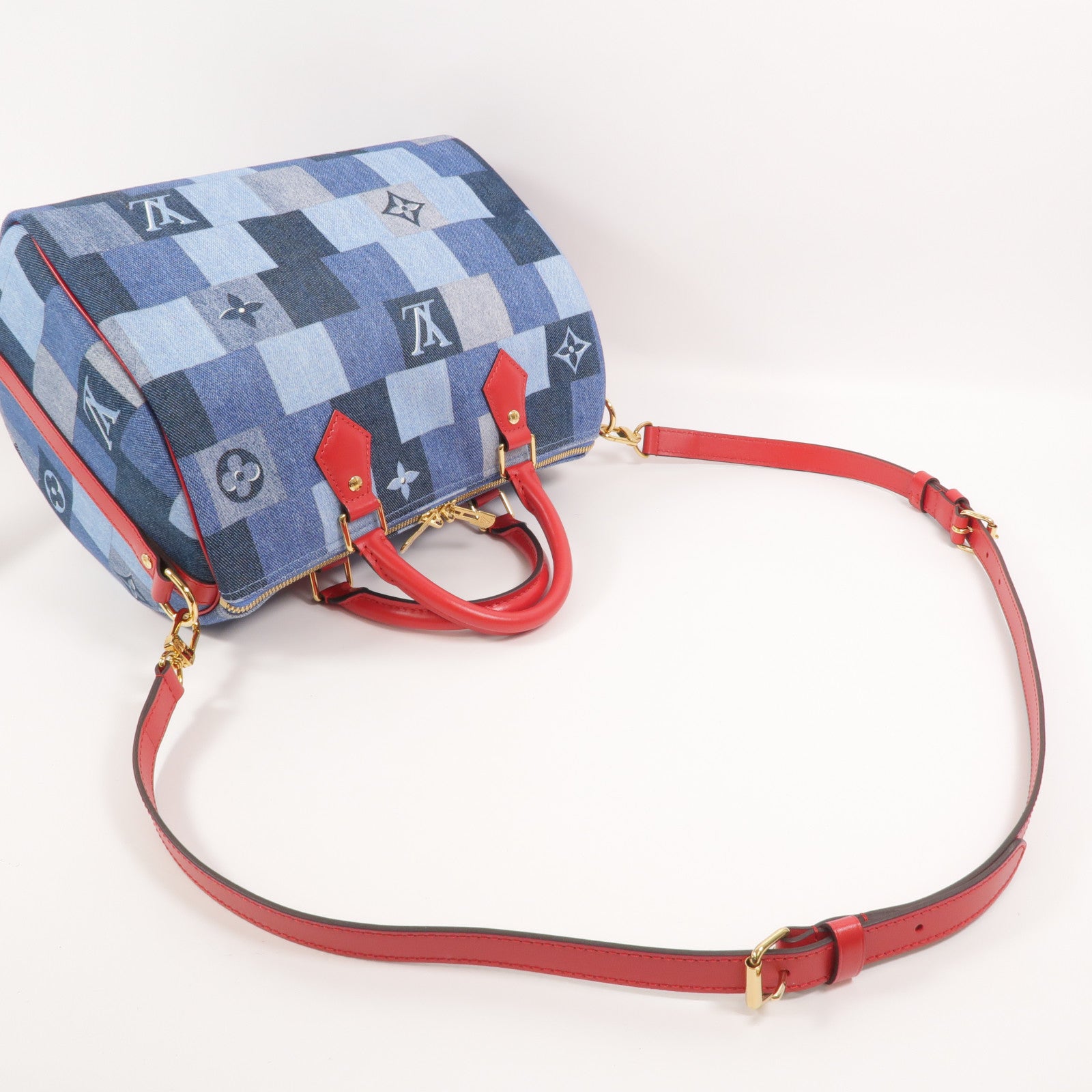 LOUIS VUITTON Monogram Denim Speedy Bandouliere 30金扣手挽肩背兩用袋