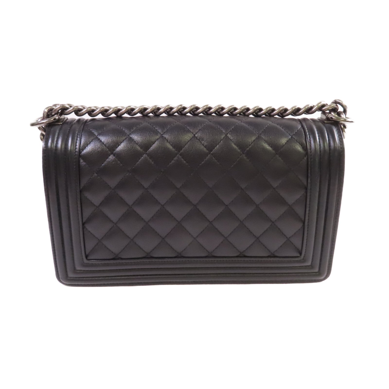 CHANEL 菱格羊皮皮革Boy Chanel 25 Chain Shoulder Bag銀扣鏈帶肩背袋黑色