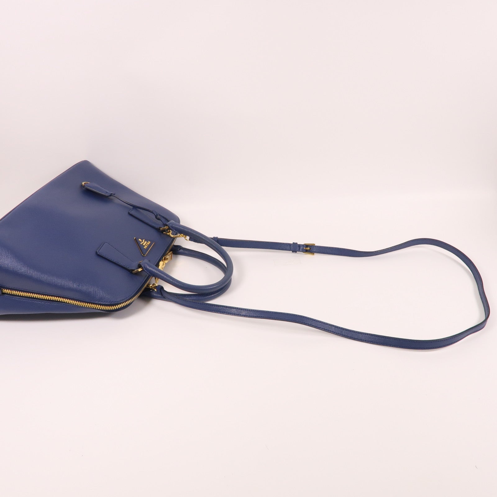 PRADA Saffiano皮革Shoulder Bag金扣手挽肩背兩用袋藍色