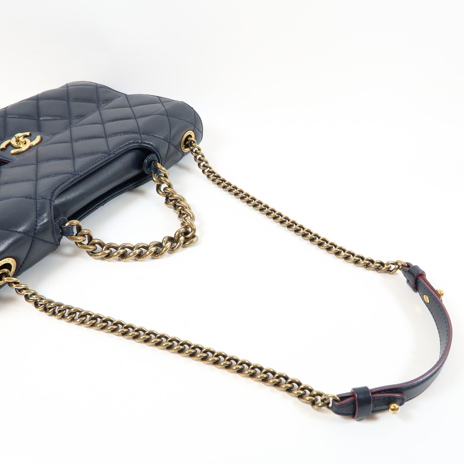 CHANEL 【激減優惠】菱格羊皮皮革Chain Shoulder Bag金扣手挽肩背兩用袋藍色