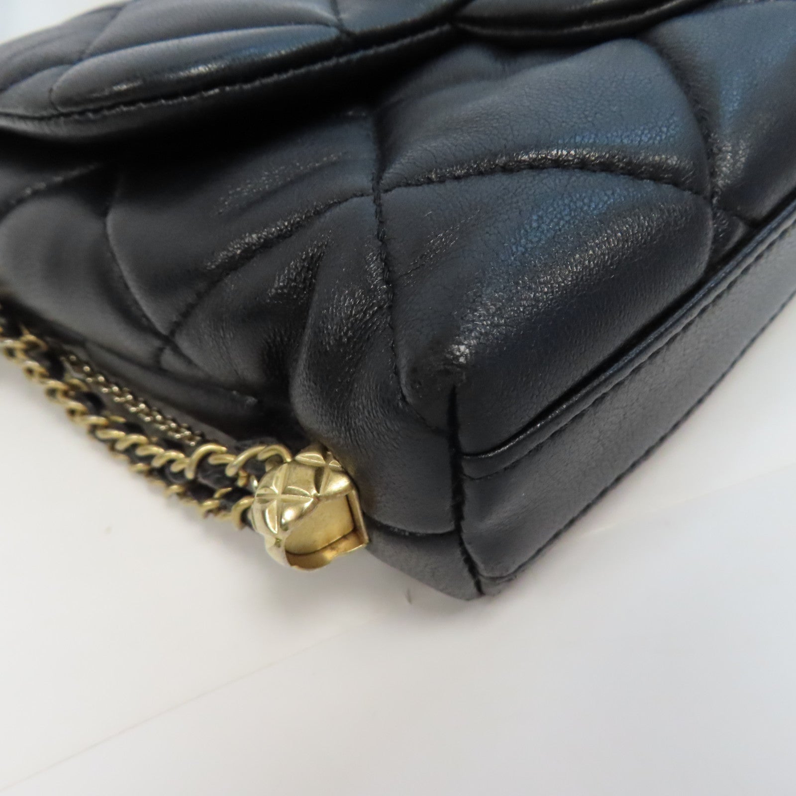 CHANEL 【激減優惠】菱格羊皮皮革Chain Shoulder金扣鏈帶肩背袋黑色