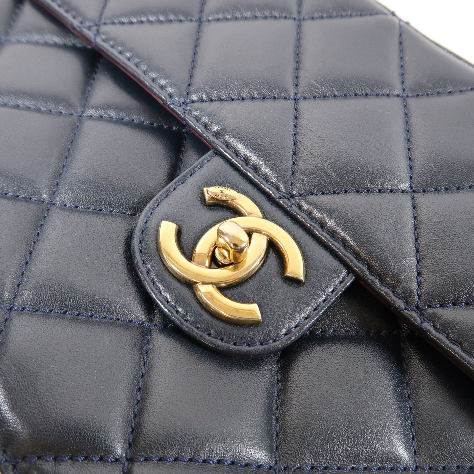 CHANEL 【激減優惠】菱格羊皮皮革Chain Shoulder Bag金扣手挽肩背兩用袋藍色
