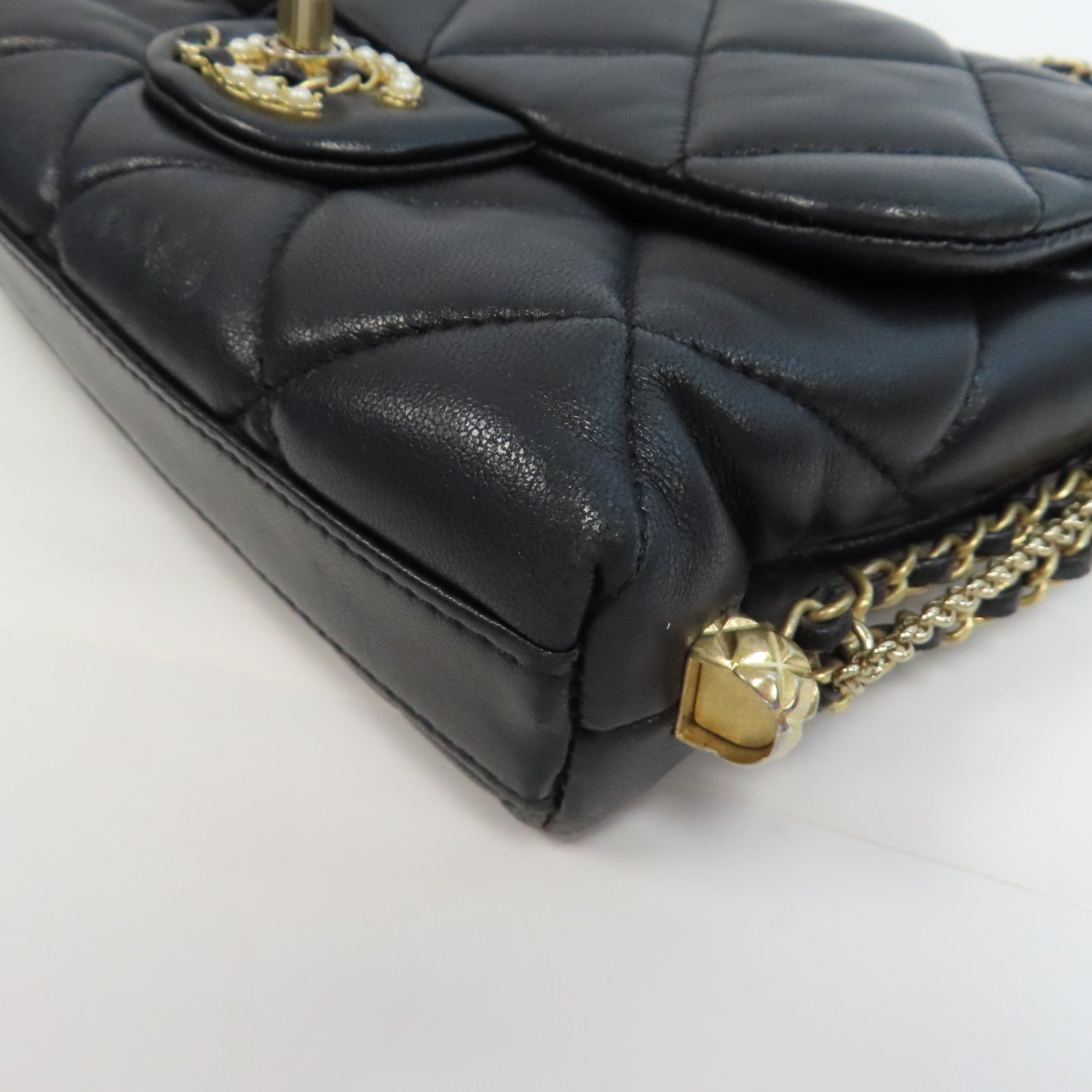 CHANEL 【激減優惠】菱格羊皮皮革Chain Shoulder金扣鏈帶肩背袋黑色