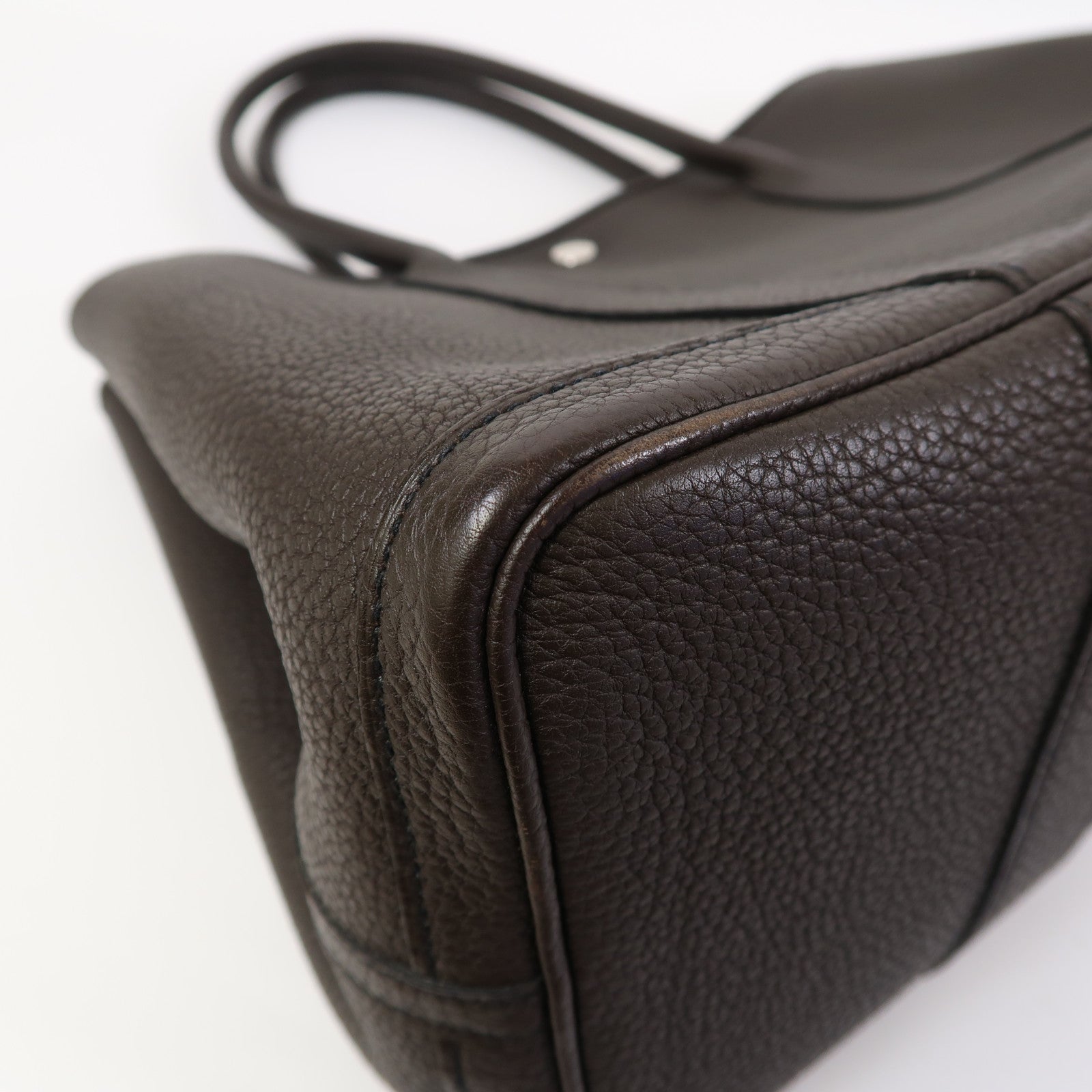 HERMES Negonda皮革Garden Party PM銀扣手挽袋巧克力色