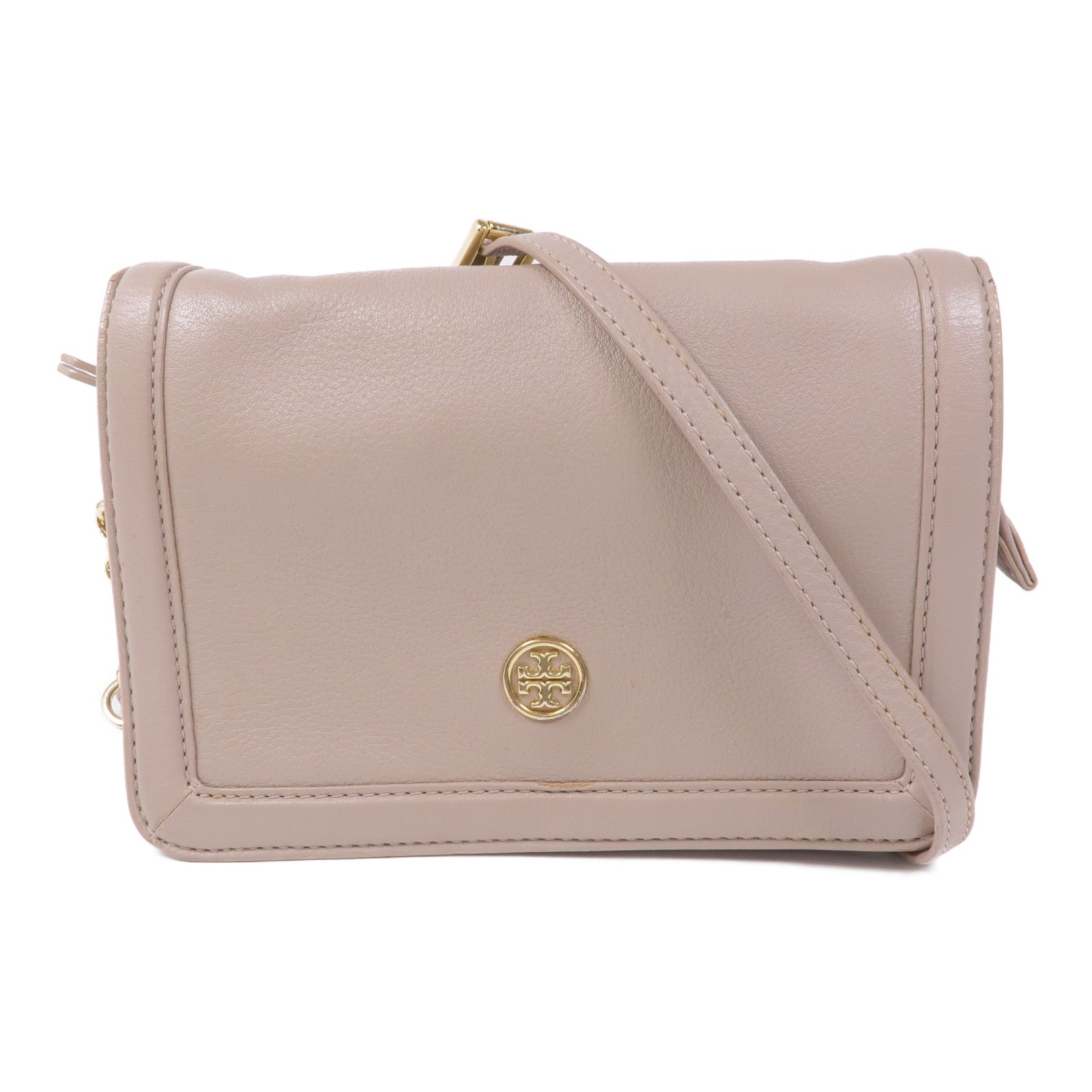 TORY BURCH GHW Shoulder Bag Calfskin Leather Grey