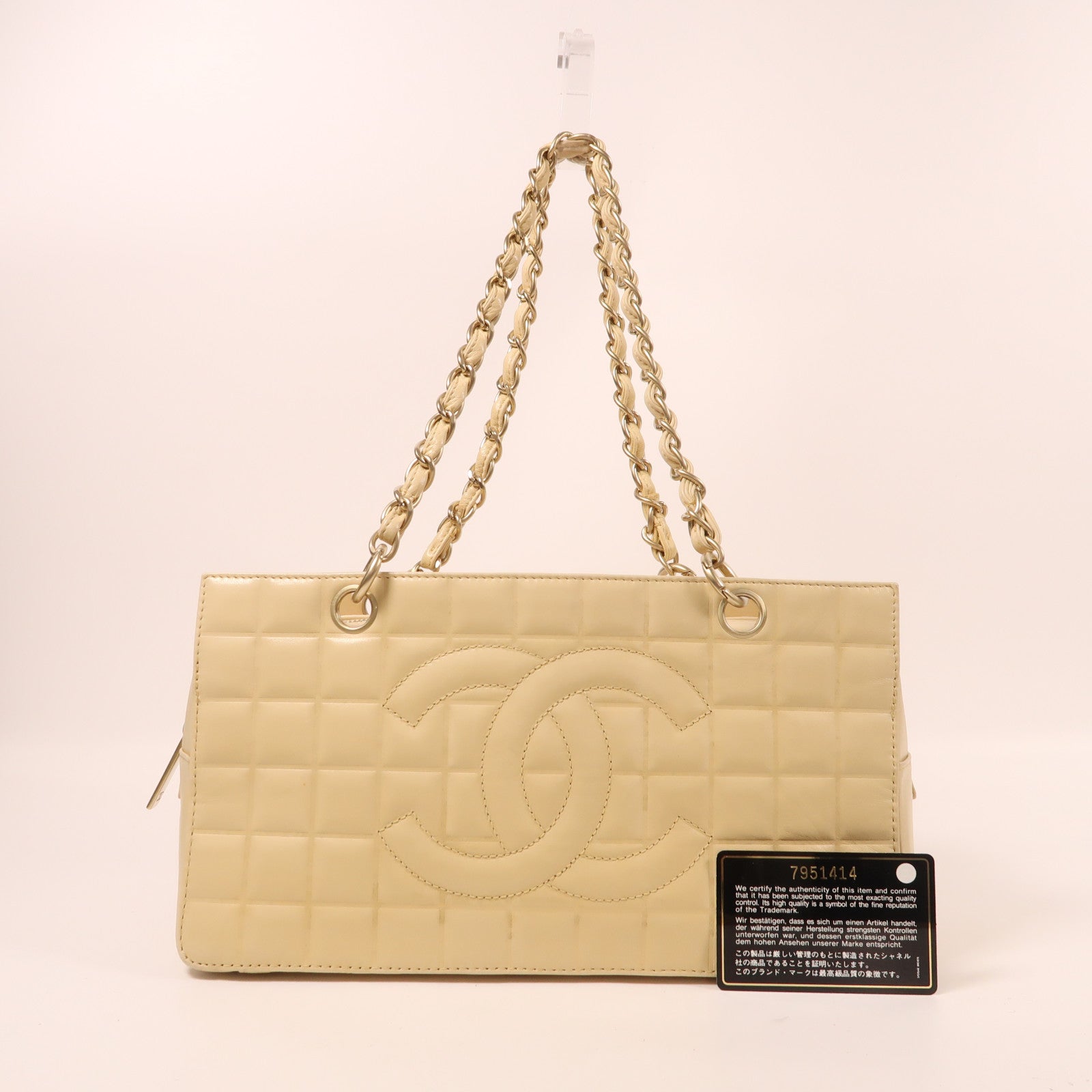 CHANEL 牛皮皮革Chocolate Bar Shoulder Bag金扣鏈帶肩背袋