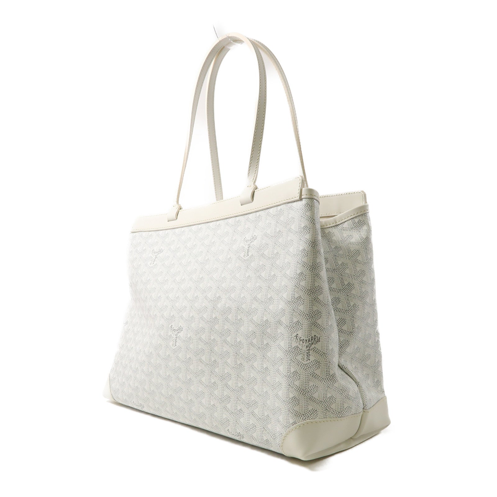 GOYARD 塗層帆布/牛皮皮革Bellechasse Tote銀扣肩背袋白色