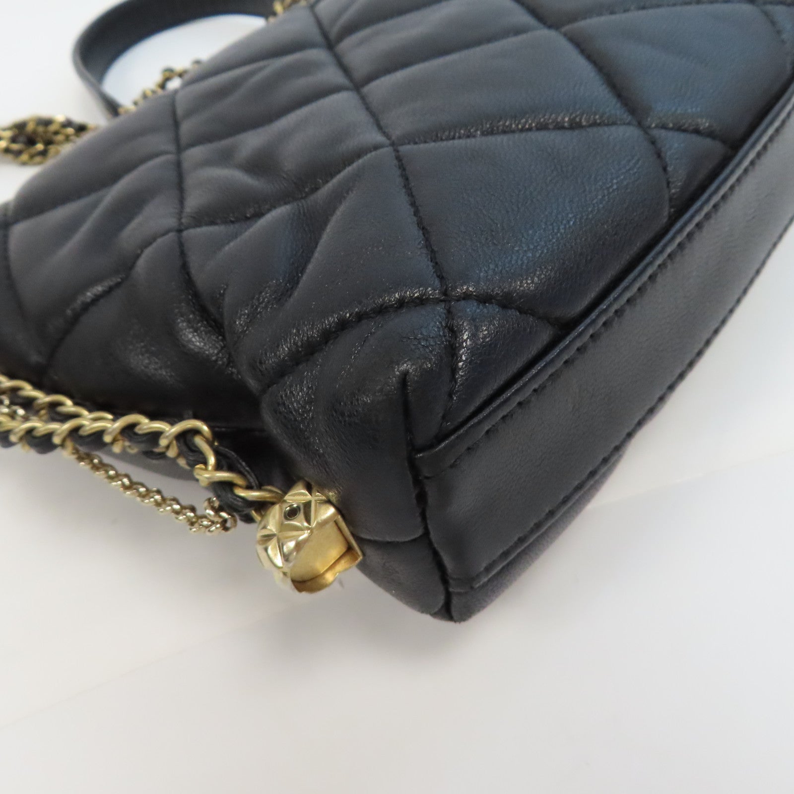 CHANEL 【激減優惠】菱格羊皮皮革Chain Shoulder金扣鏈帶肩背袋黑色