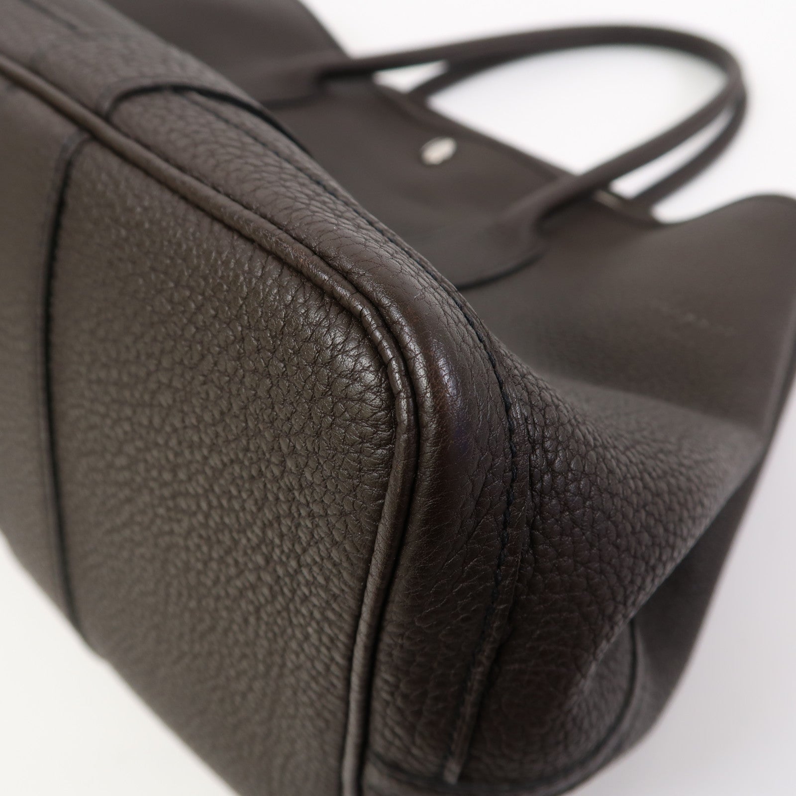 HERMES Negonda皮革Garden Party PM銀扣手挽袋巧克力色