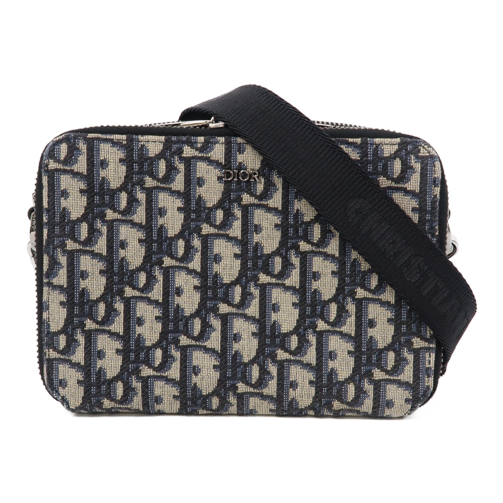 Dior 帆布Zipped Pouch with Strap銀扣肩背袋黑色