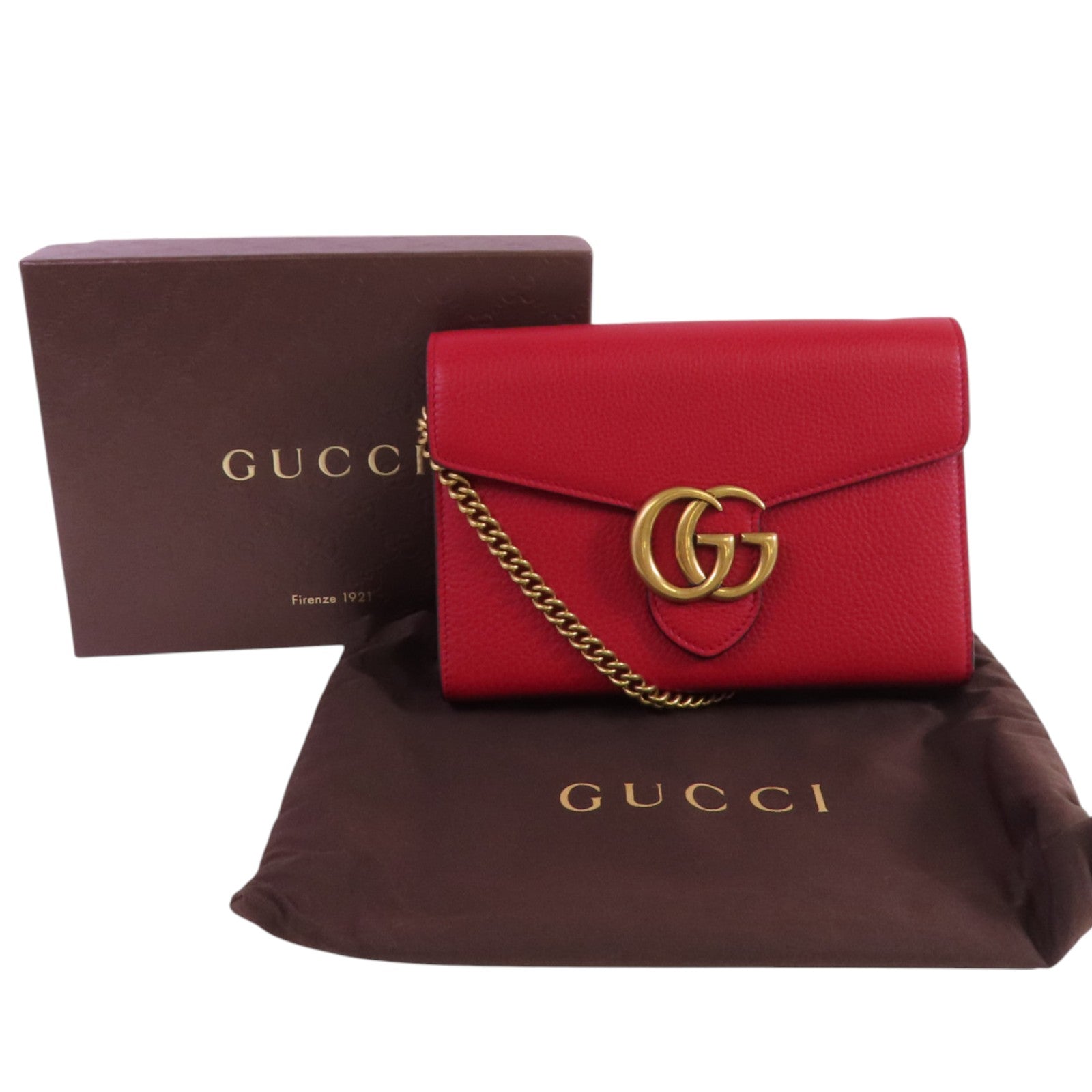 GUCCI 牛皮皮革GG Marmont Chain Wallet金扣鏈帶肩背袋