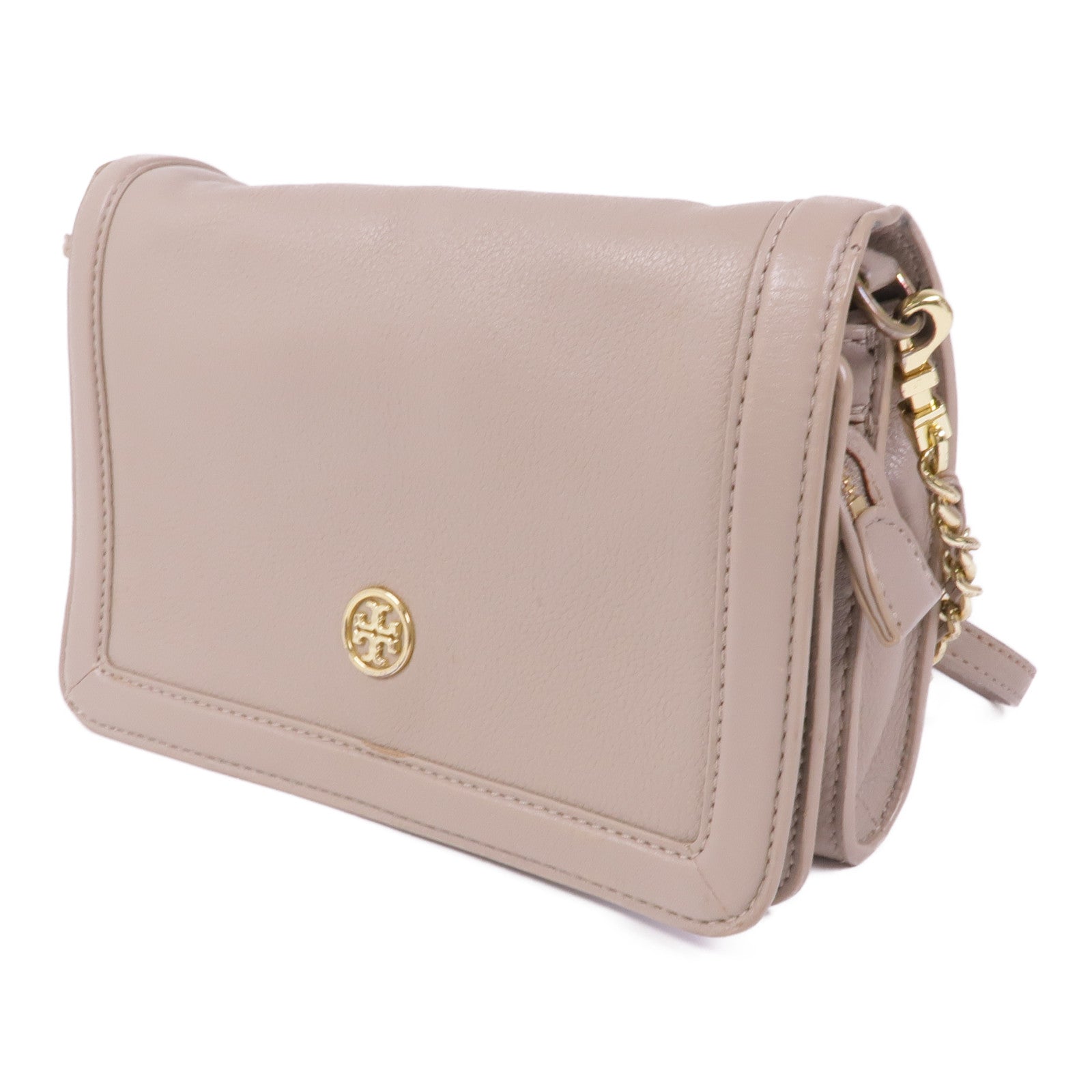 TORY BURCH GHW Shoulder Bag Calfskin Leather Grey