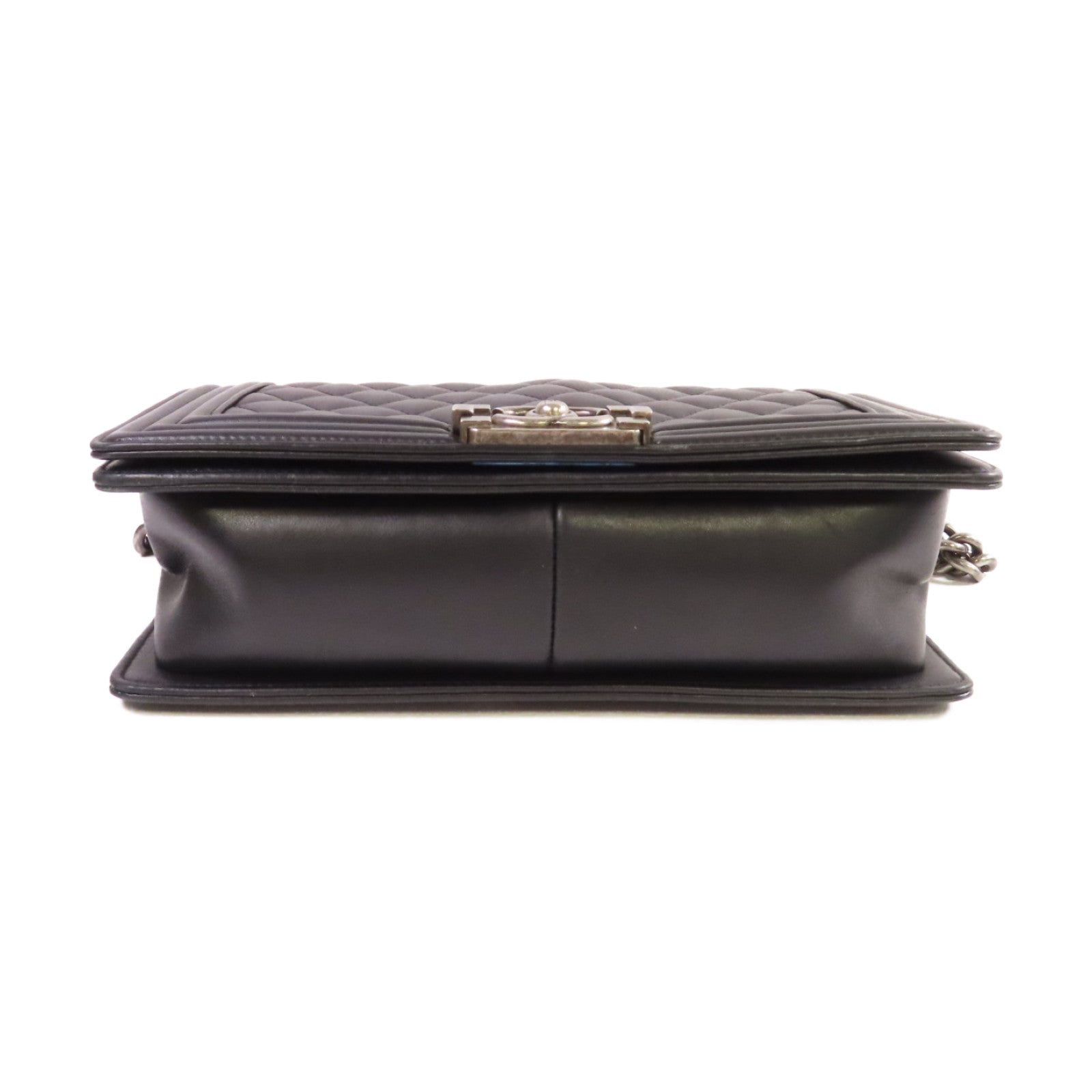 CHANEL 菱格羊皮皮革Boy Chanel 25 Chain Shoulder Bag銀扣鏈帶肩背袋黑色