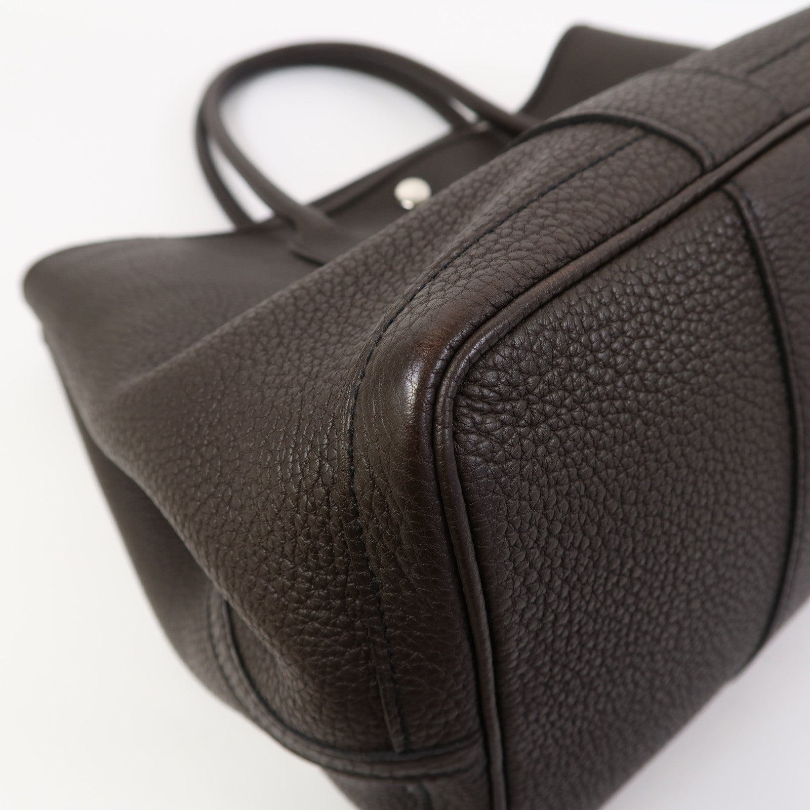 HERMES Negonda皮革Garden Party PM銀扣手挽袋巧克力色