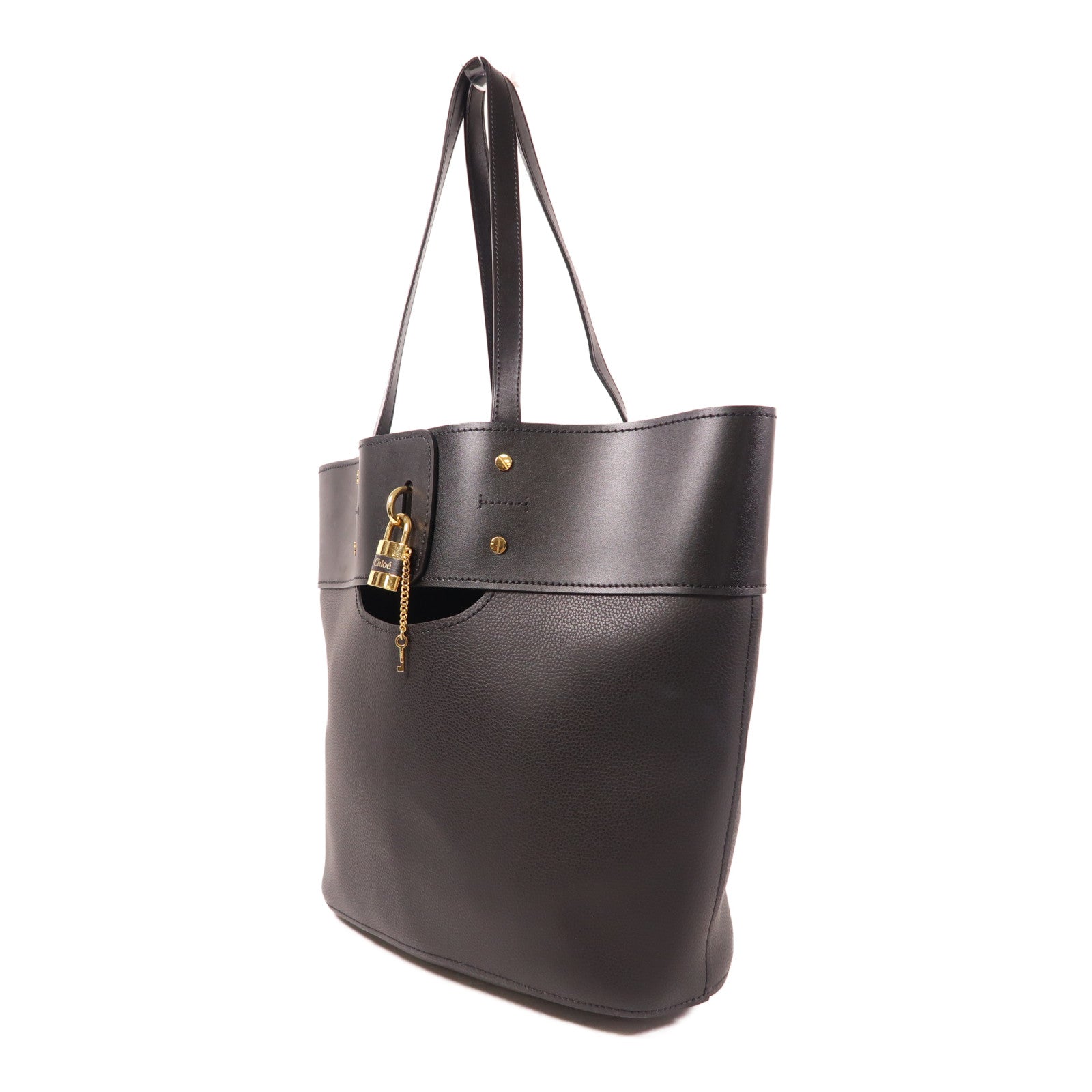 Chloe GHW Aby Shoulder Tote Bag Calfskin Leather Black