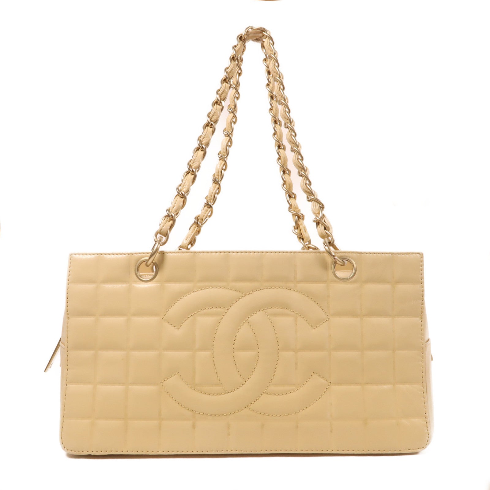 CHANEL 牛皮皮革Chocolate Bar Shoulder Bag金扣鏈帶肩背袋