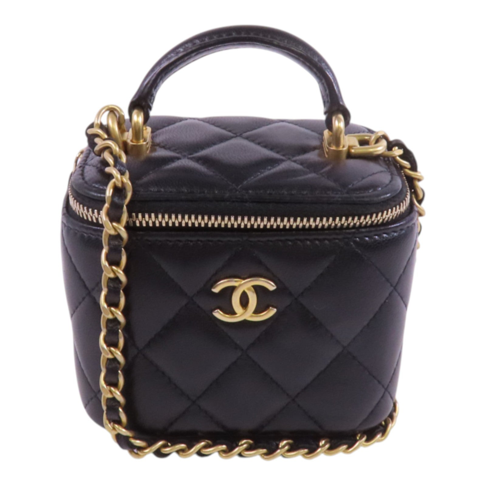 CHANEL 【激減優惠】羊皮皮革Mini Vanity Case金扣鏈帶肩背袋