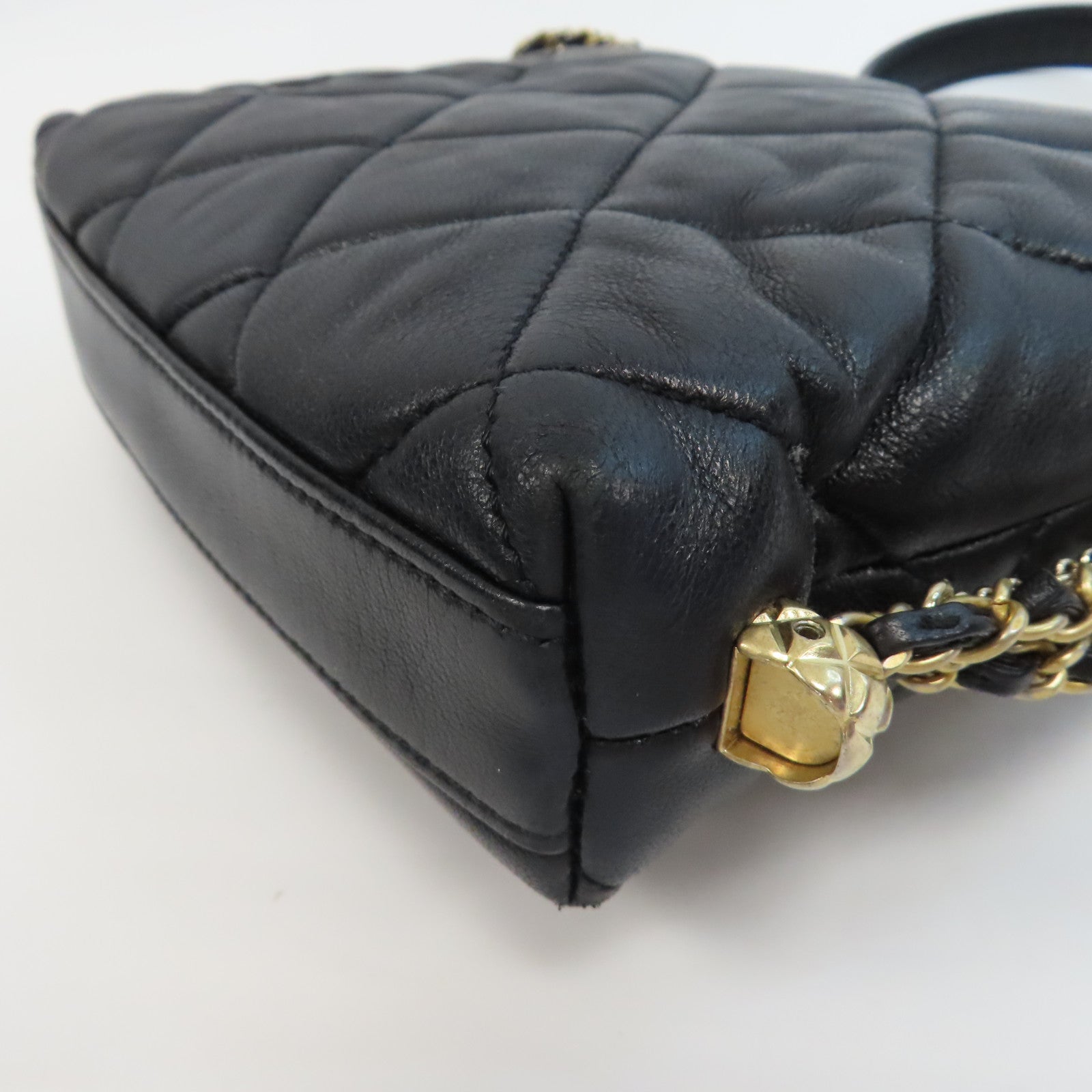 CHANEL 【激減優惠】菱格羊皮皮革Chain Shoulder金扣鏈帶肩背袋黑色
