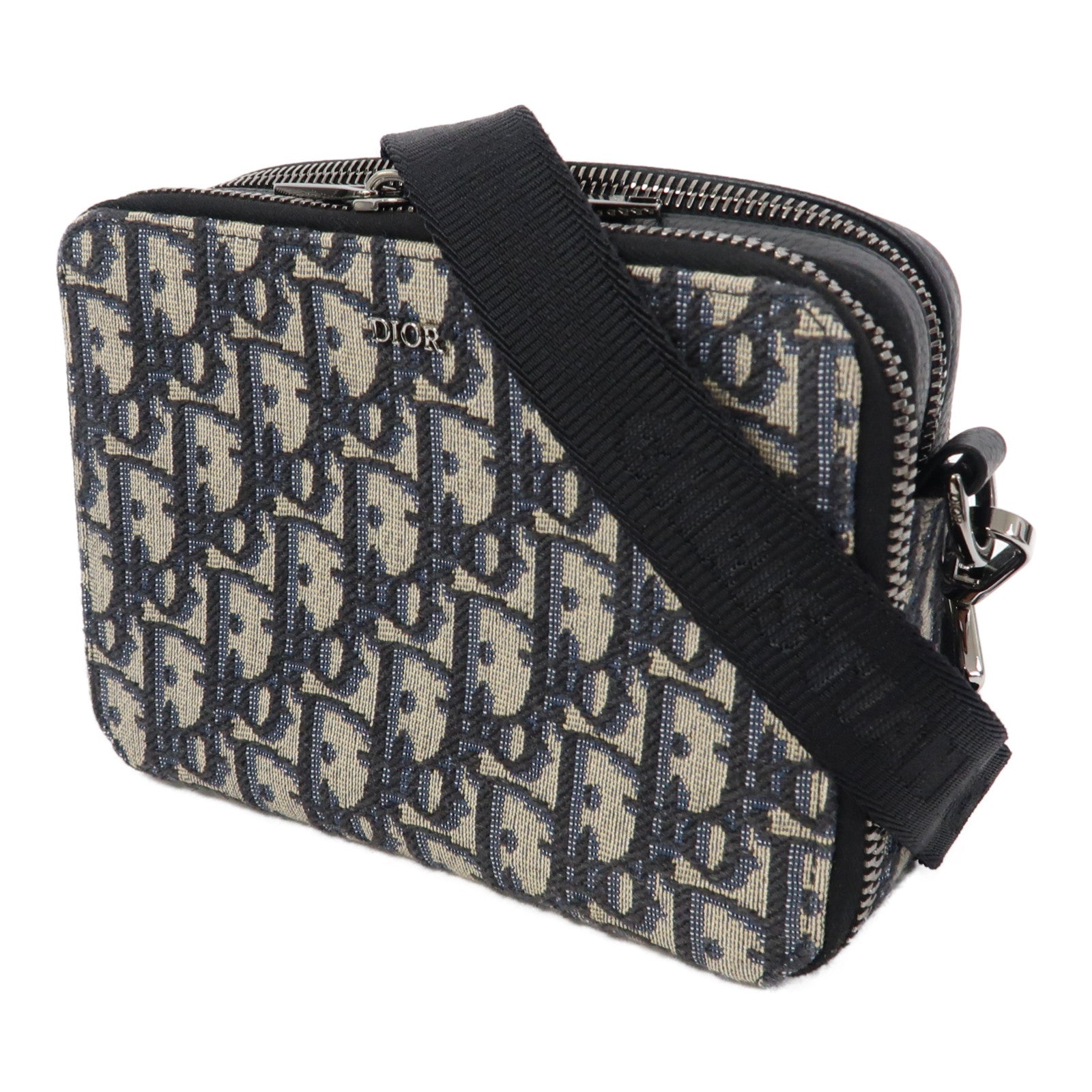 Dior 帆布Zipped Pouch with Strap銀扣肩背袋黑色