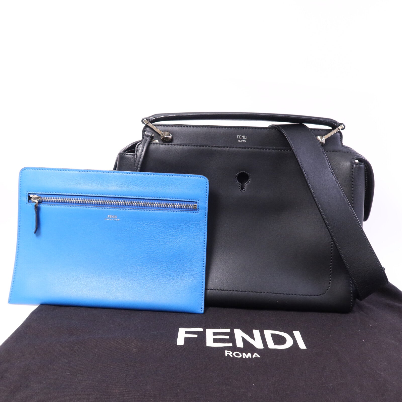 FENDI 牛皮皮革Dotcom銀扣手挽肩背兩用袋