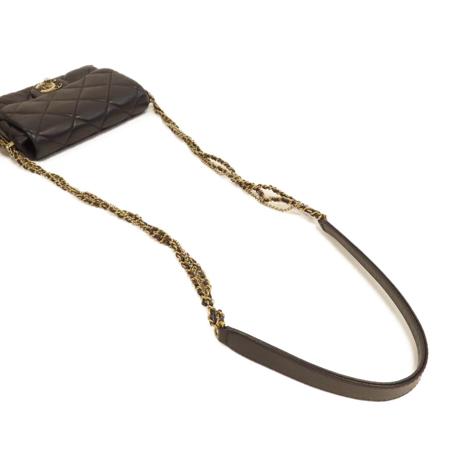 CHANEL 【激減優惠】菱格羊皮皮革Chain Shoulder金扣鏈帶肩背袋黑色