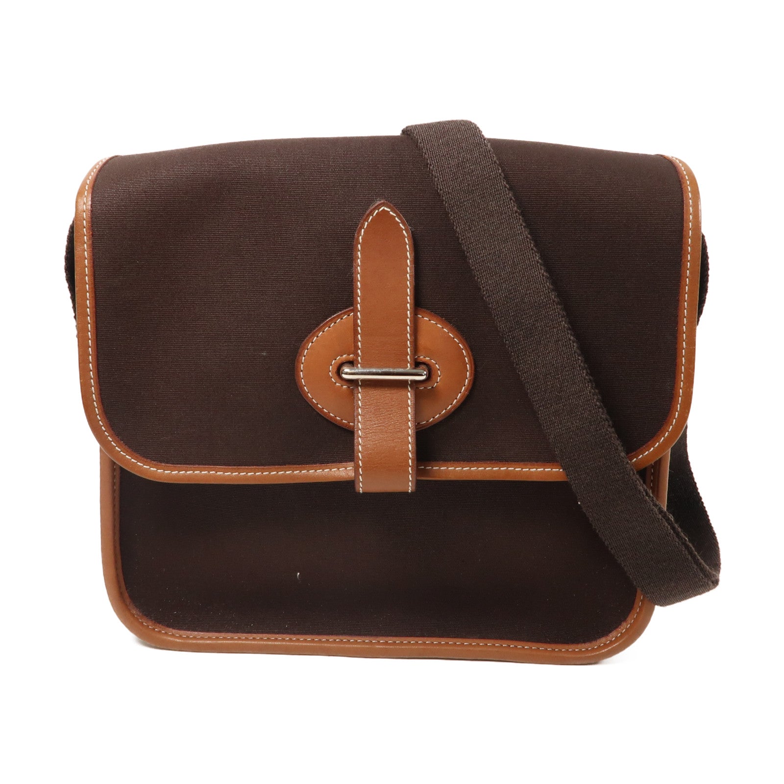 HERMES 【激減優惠】帆布Buenaventura Mini Shoulder Bag銀扣啡色