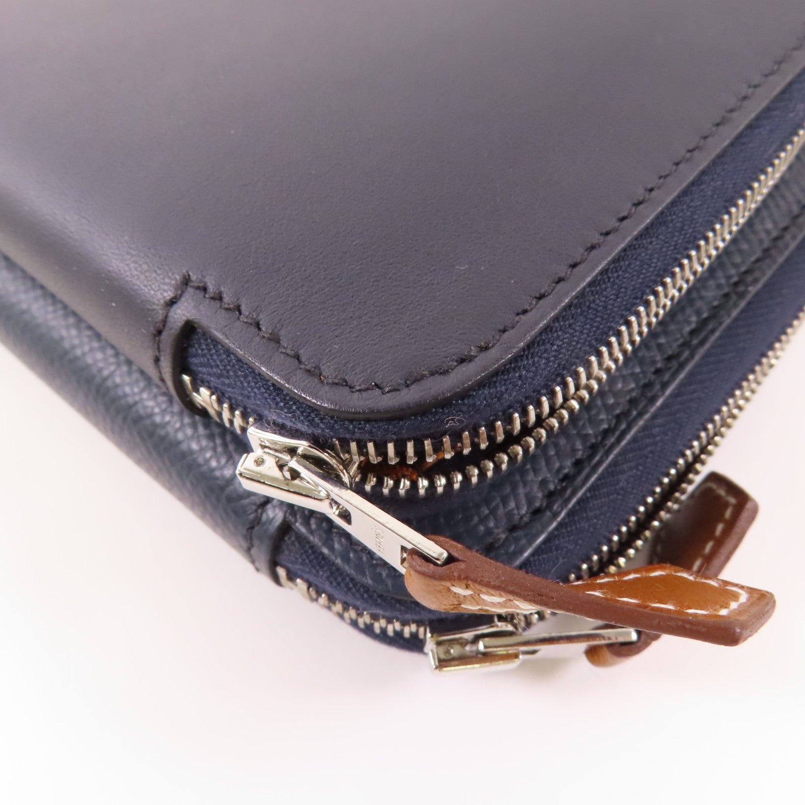 HERMES Epsom皮革/Swift皮革Nouveau To Go銀扣肩背袋Bleu Sapphire