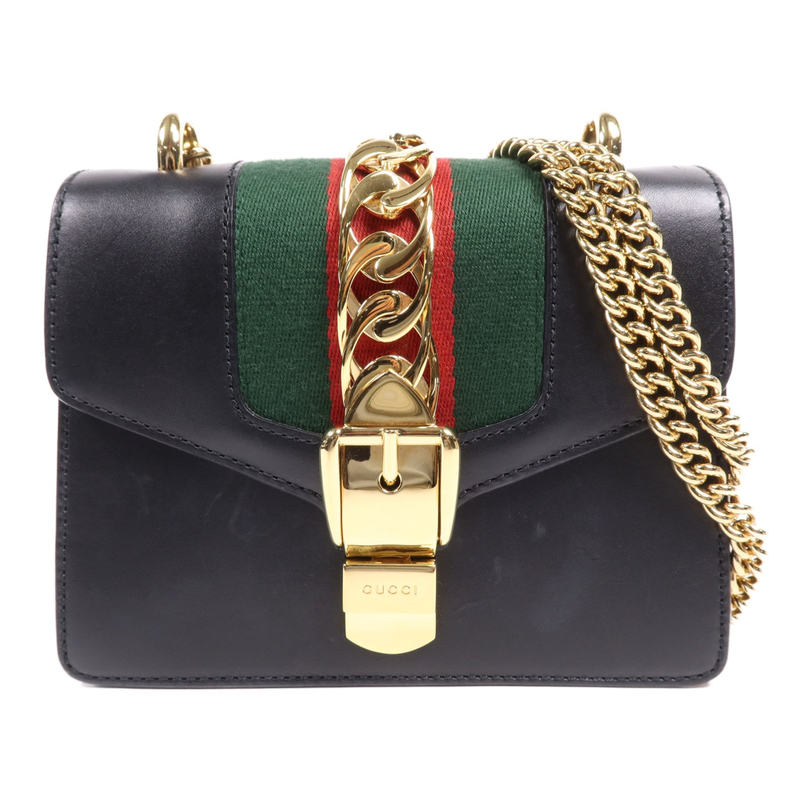 GUCCI 【激減優惠】牛皮皮革Syvie Mini金扣鏈帶肩背袋