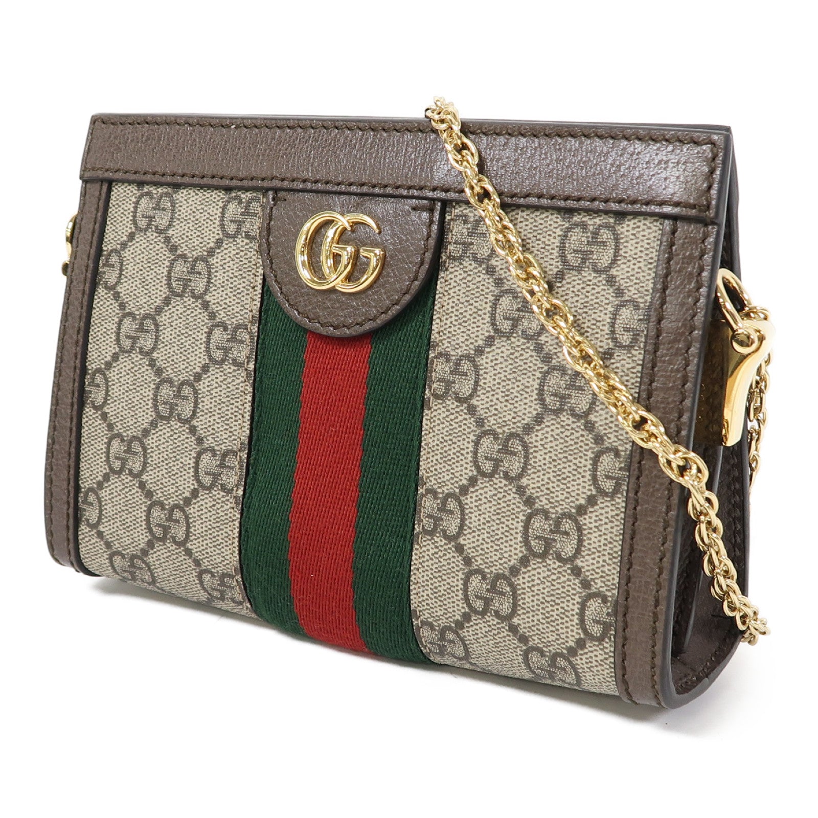 GUCCI 【激減優惠】塗層帆布Ophidia GG金扣鏈帶肩背袋啡色