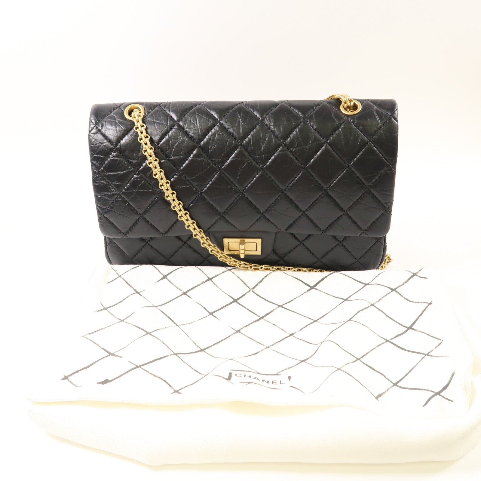 CHANEL 牛皮皮革2.55金扣鏈帶肩背袋