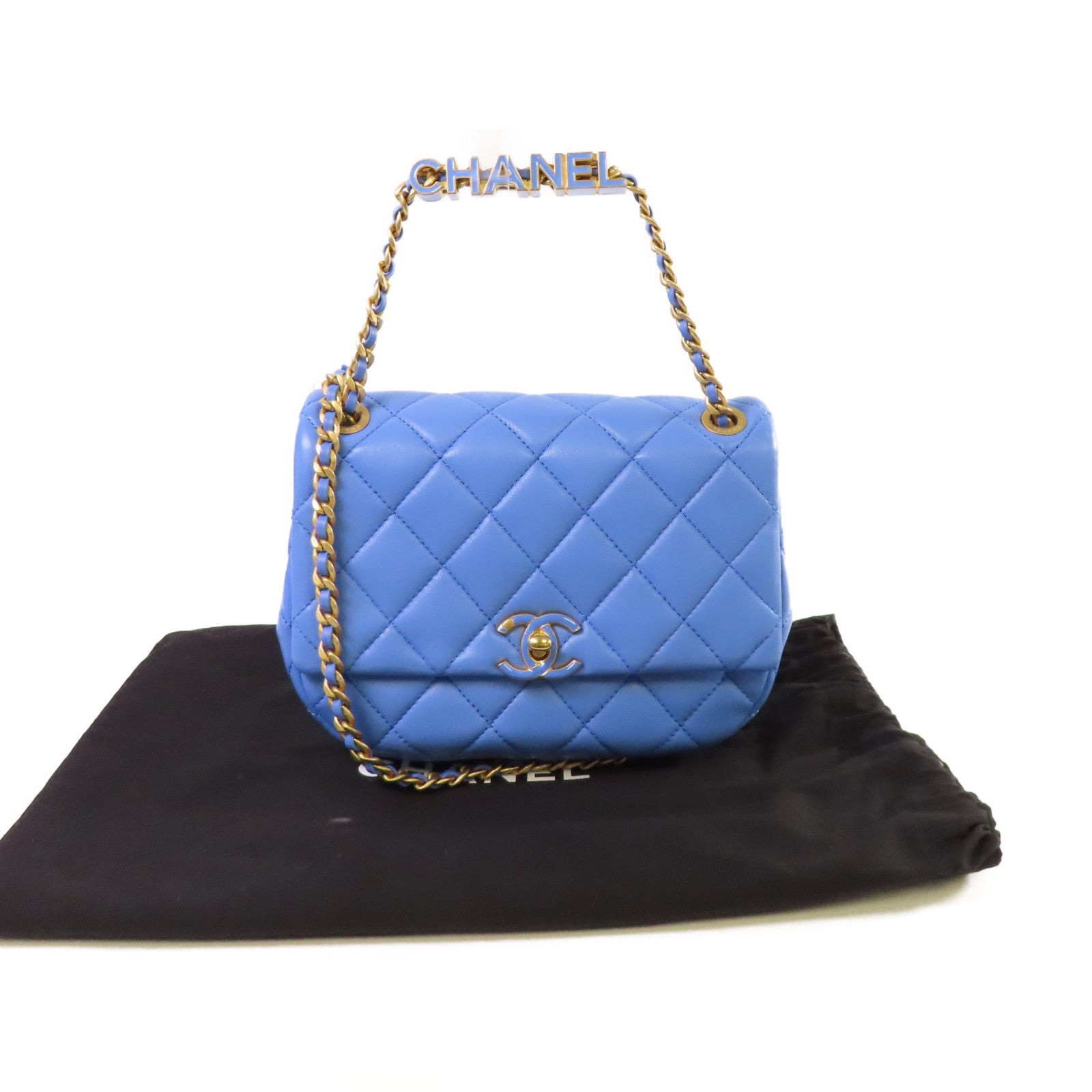 CHANEL 【激減優惠】菱格羊皮皮革Chain Shoulder Bag金扣鏈帶肩背袋藍色