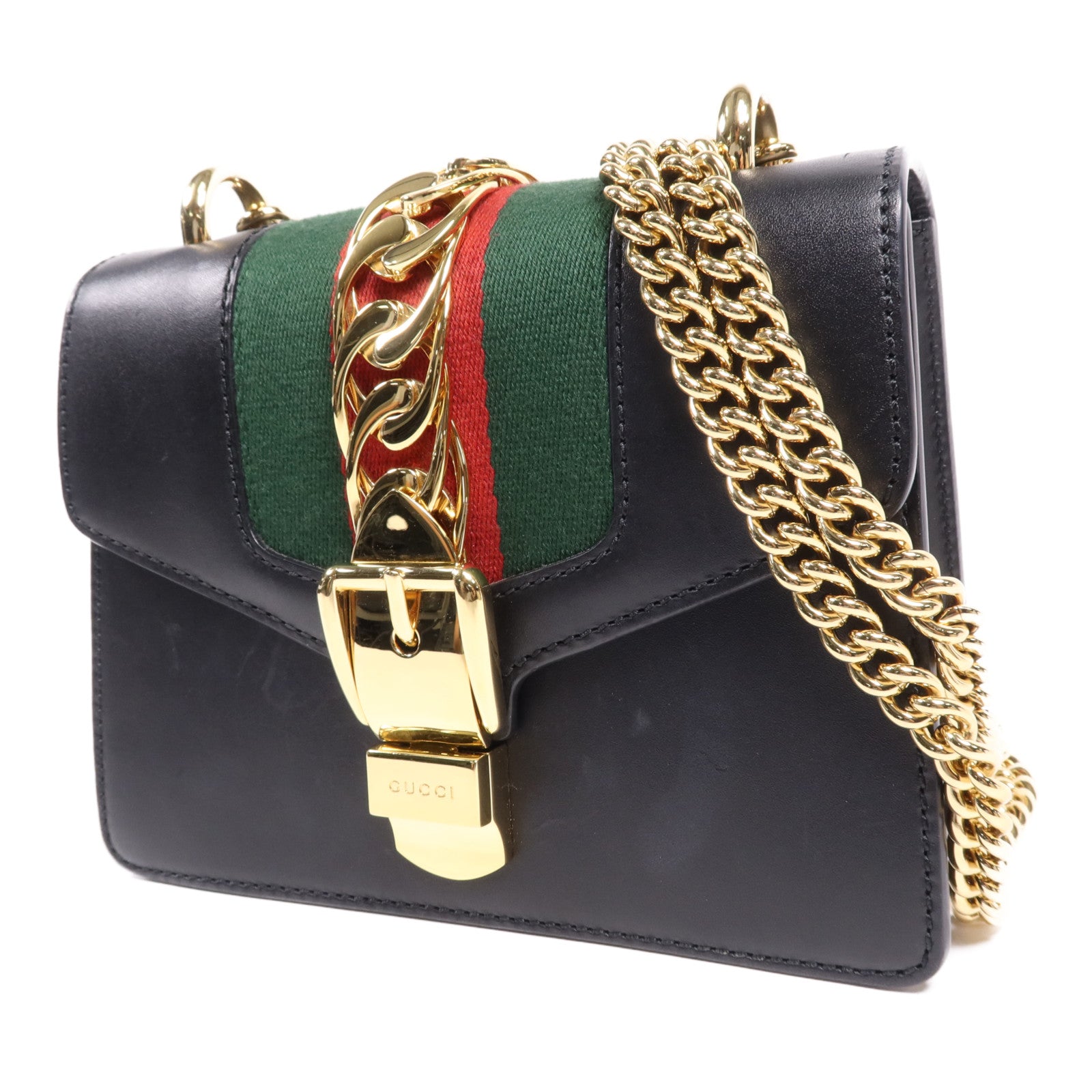 GUCCI 牛皮皮革Syvie Mini金扣鏈帶肩背袋