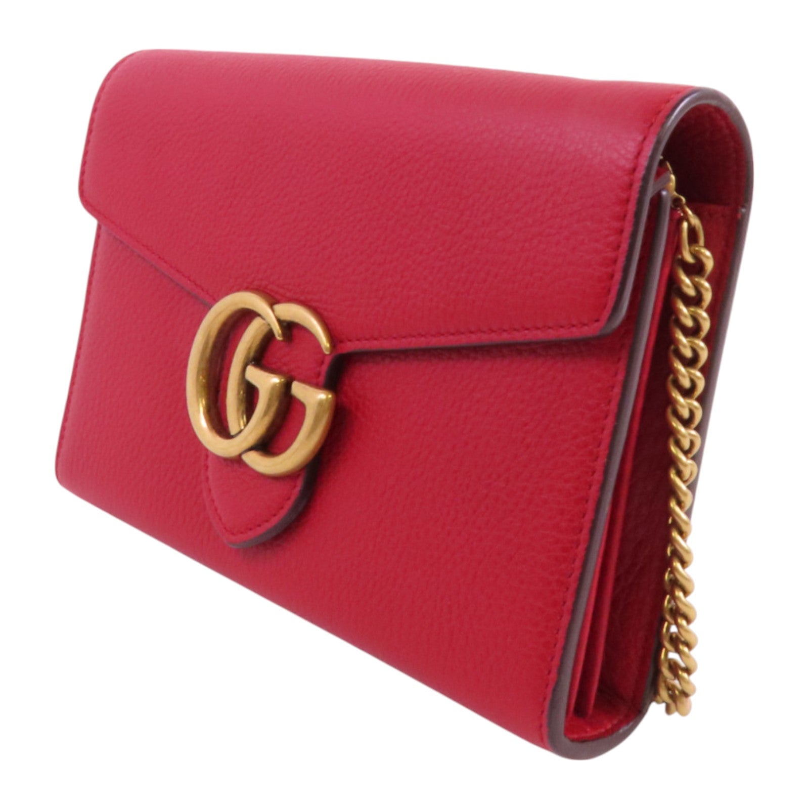 GUCCI 牛皮皮革GG Marmont Chain Wallet金扣鏈帶肩背袋