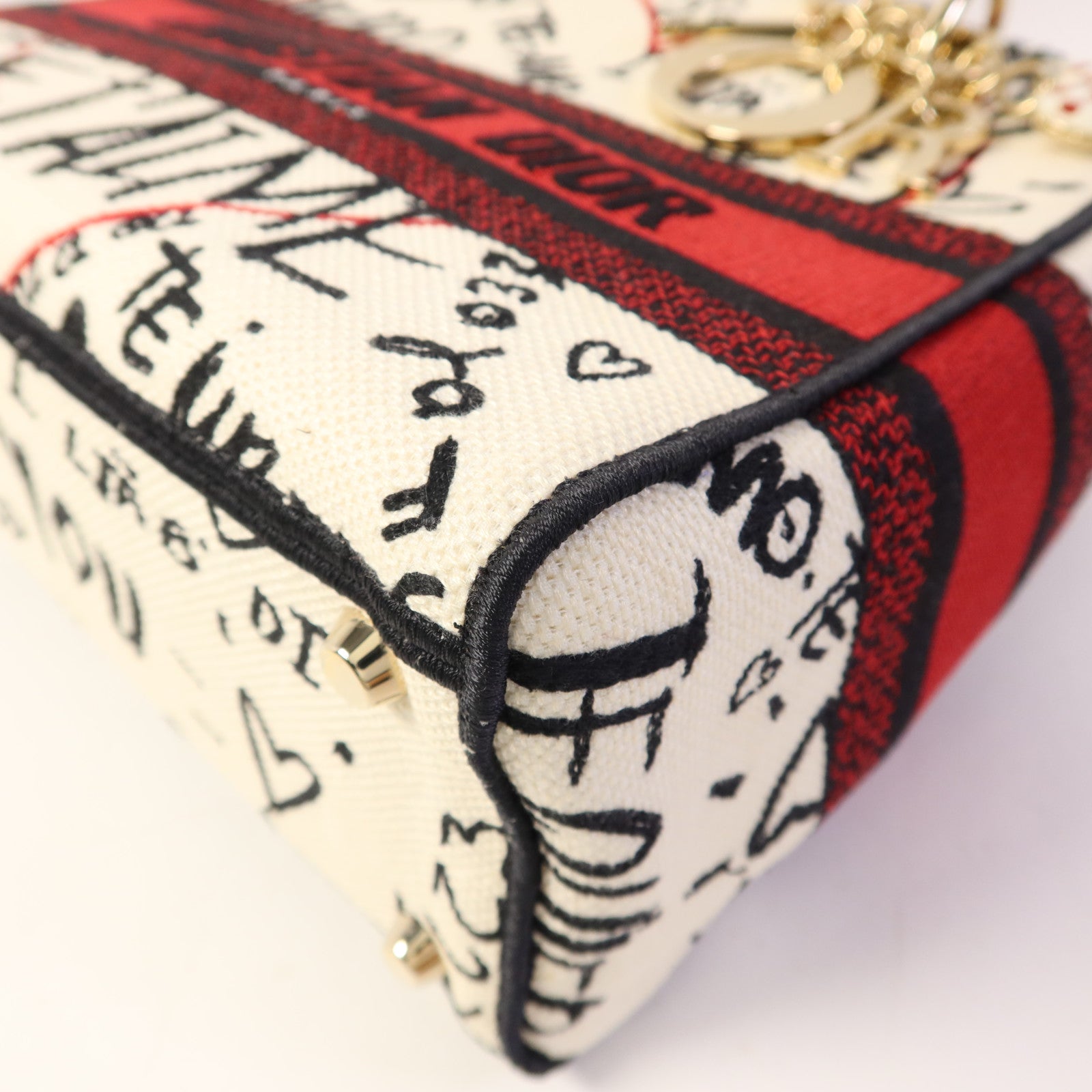 Dior 帆布Lady Dior Medium金扣手挽肩背兩用袋