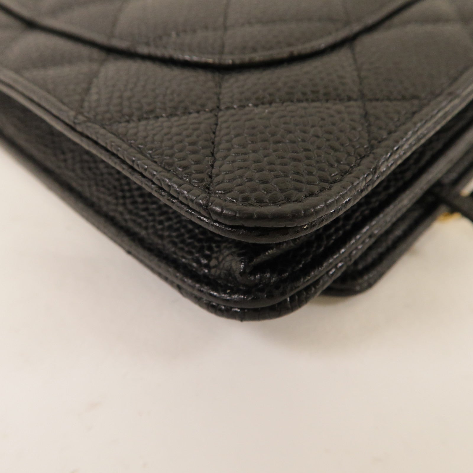 CHANEL 菱格Caviar皮革Wallet On Chain金扣鏈帶肩背袋黑色