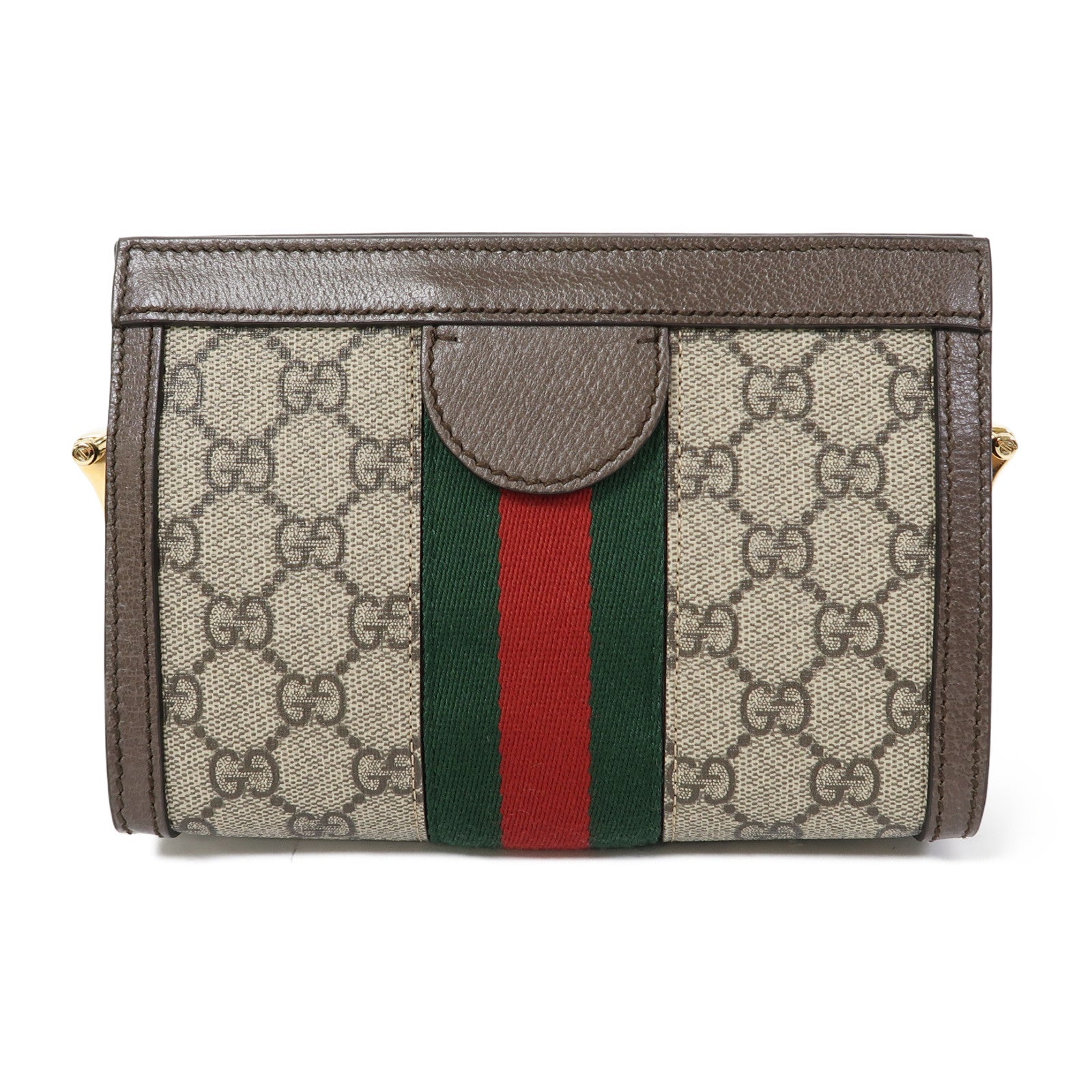 GUCCI 【激減優惠】塗層帆布Ophidia GG金扣鏈帶肩背袋啡色