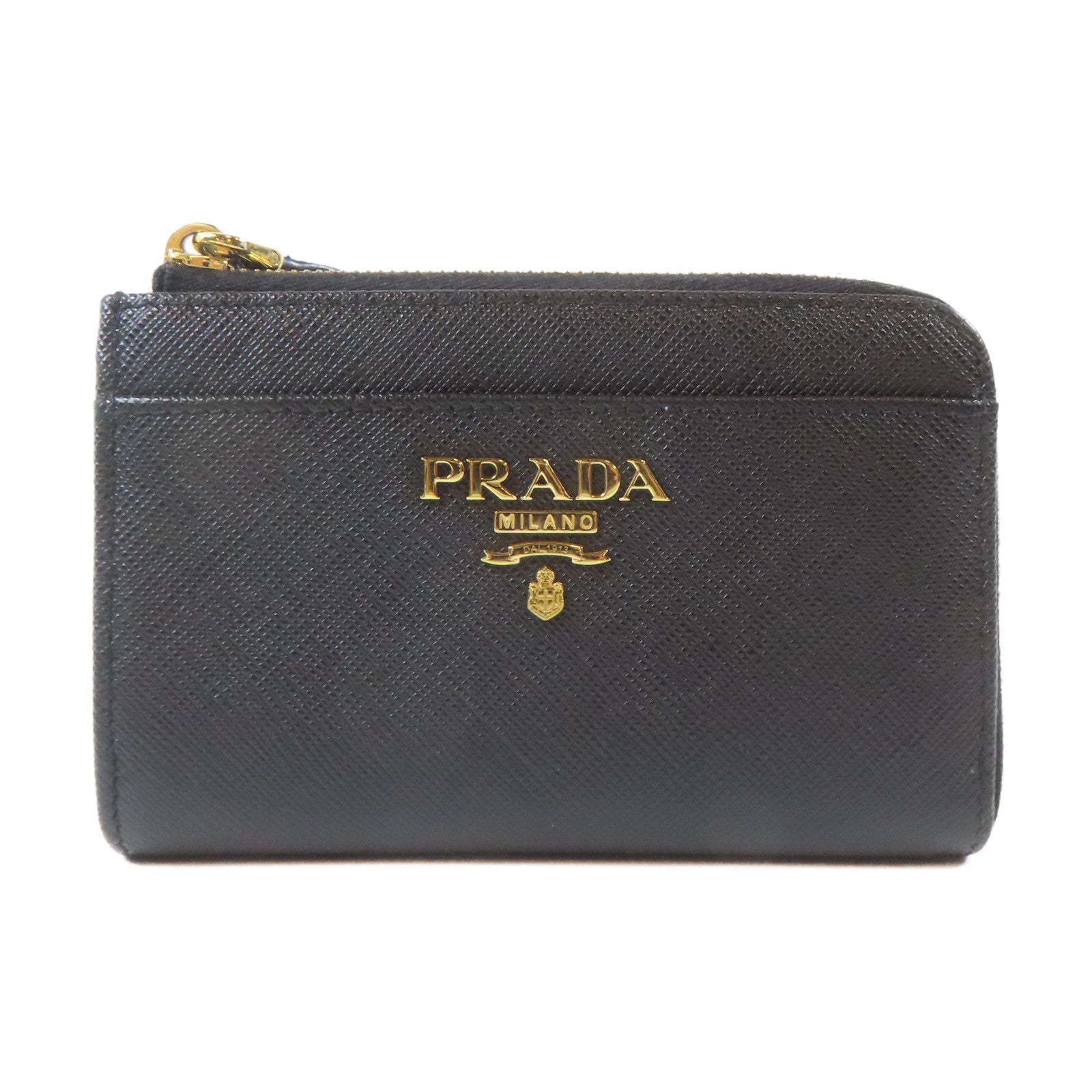 PRADA Saffiano皮革L-Shaped Wallet金扣錢包黑色