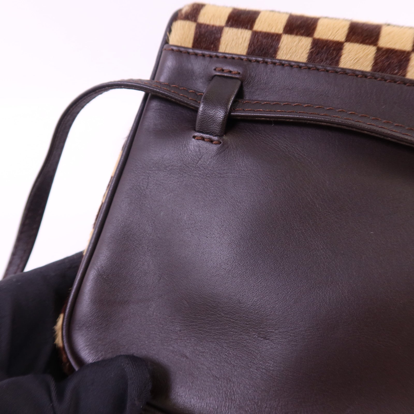 LOUIS VUITTON 馬毛/Harako皮革Damier Sauvage Gazelle Pochette金扣肩背袋
