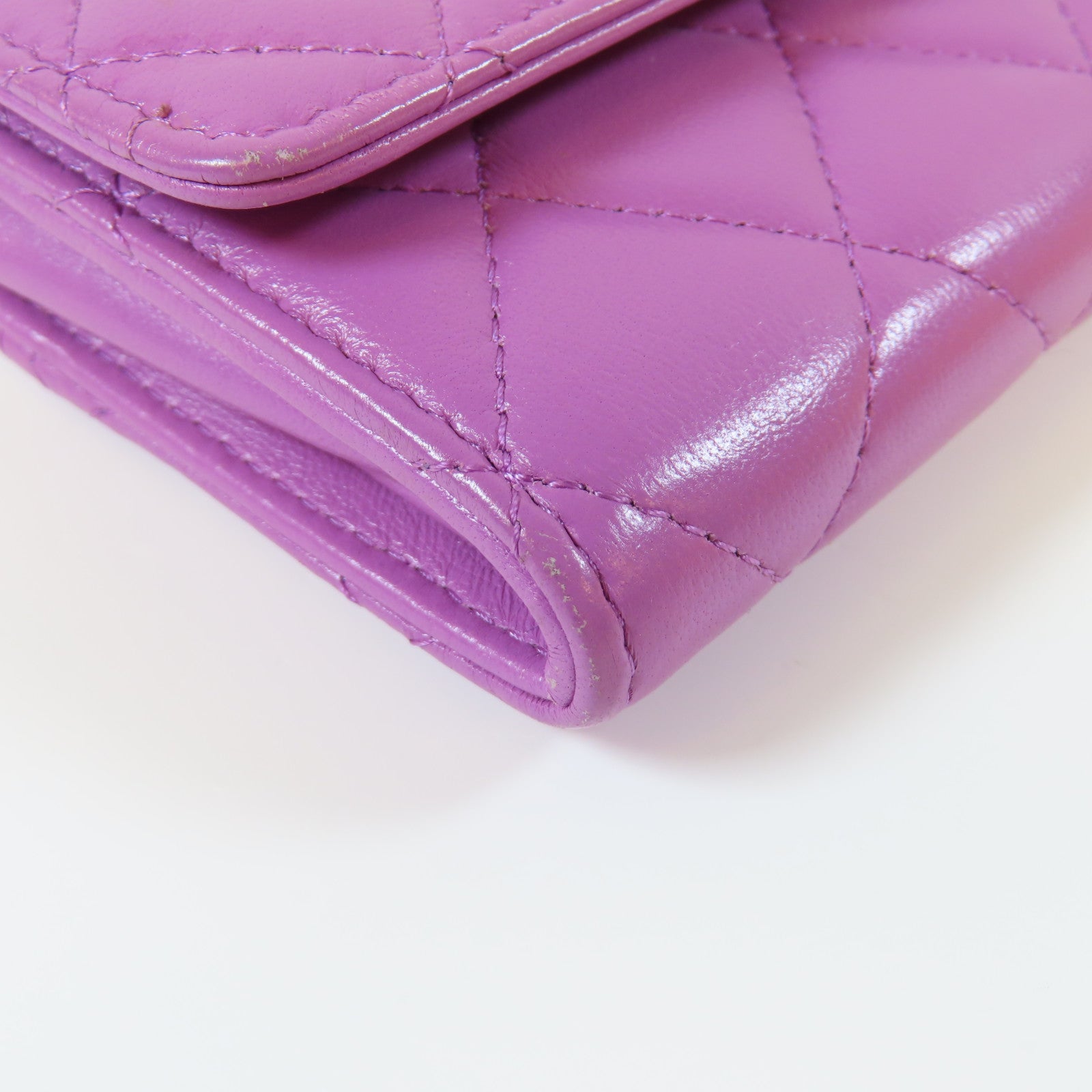 CHANEL **【激減優惠】菱格羊皮皮革Card Case On Chain金扣鏈帶肩背袋紫色