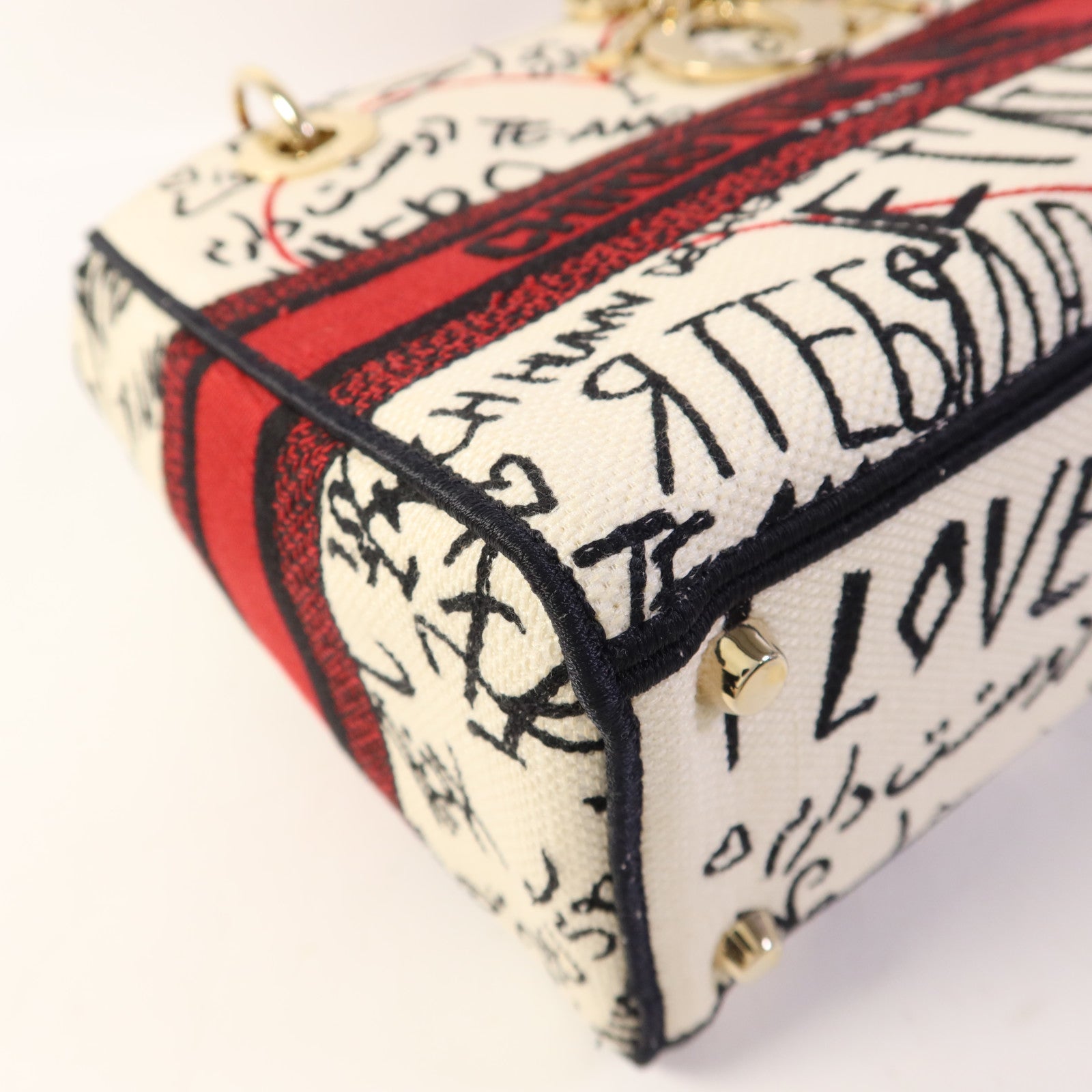 Dior 帆布Lady Dior Medium金扣手挽肩背兩用袋